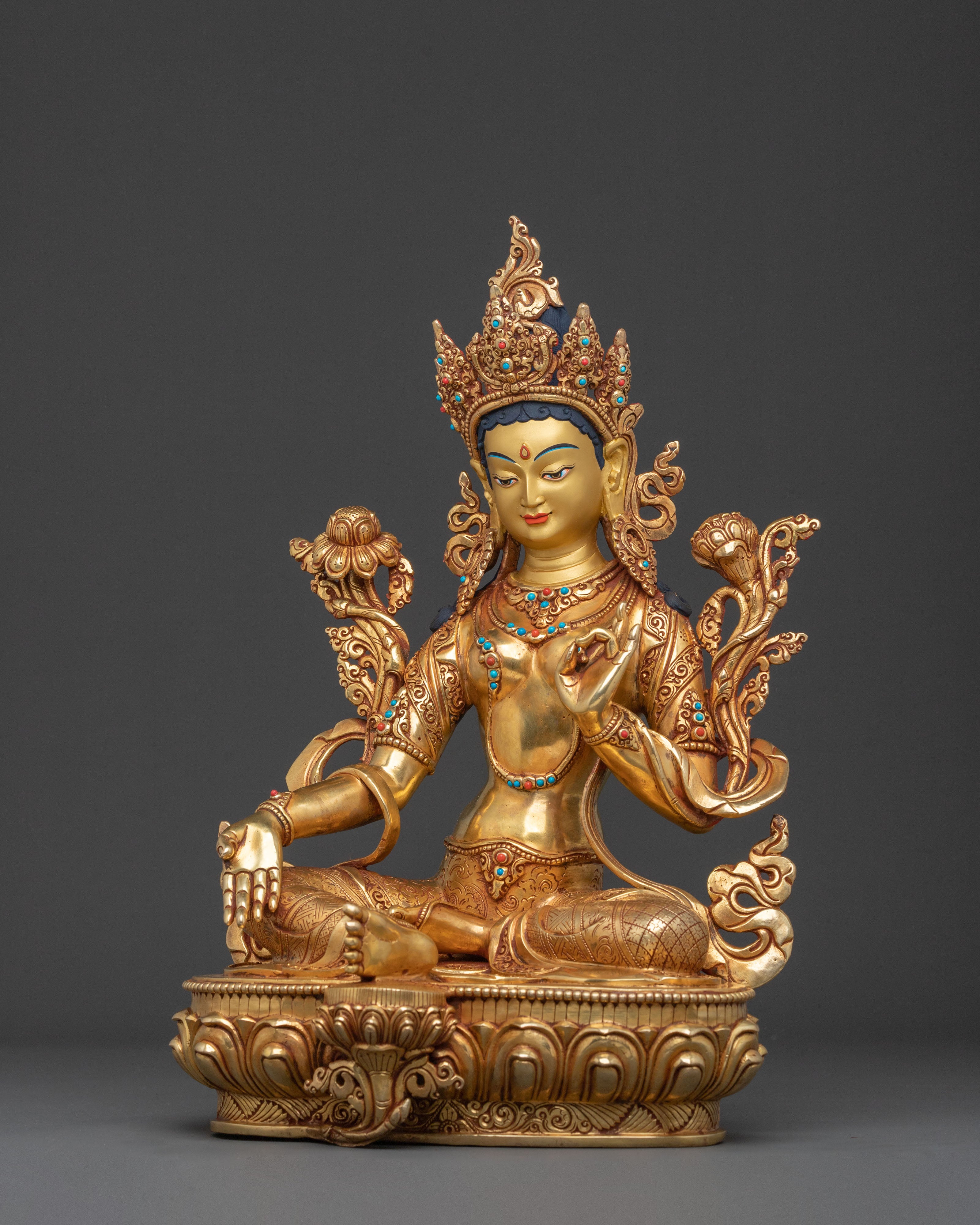 Green Tara Buddhist Protection Sculpture | Goddess of Swift Compassion