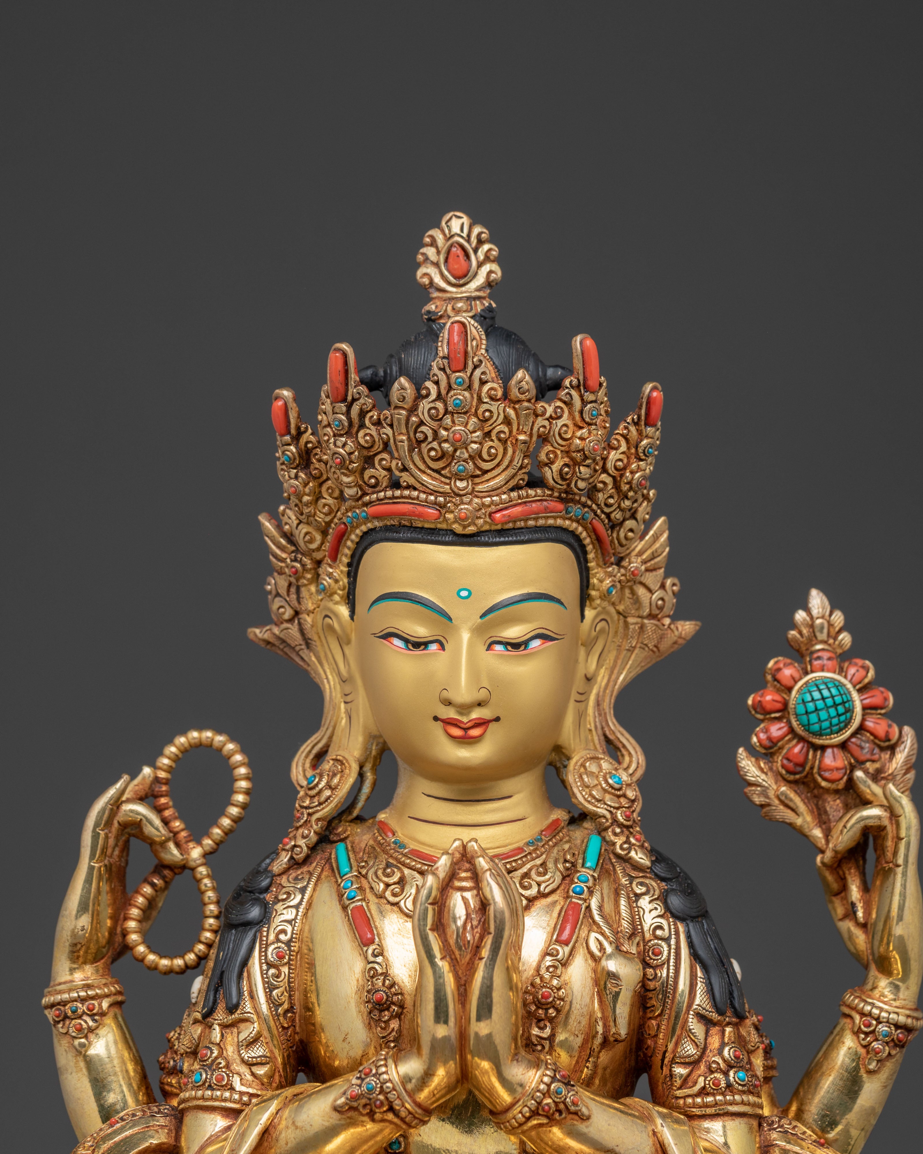 Chenrezig Gold Gilded Copper Statue