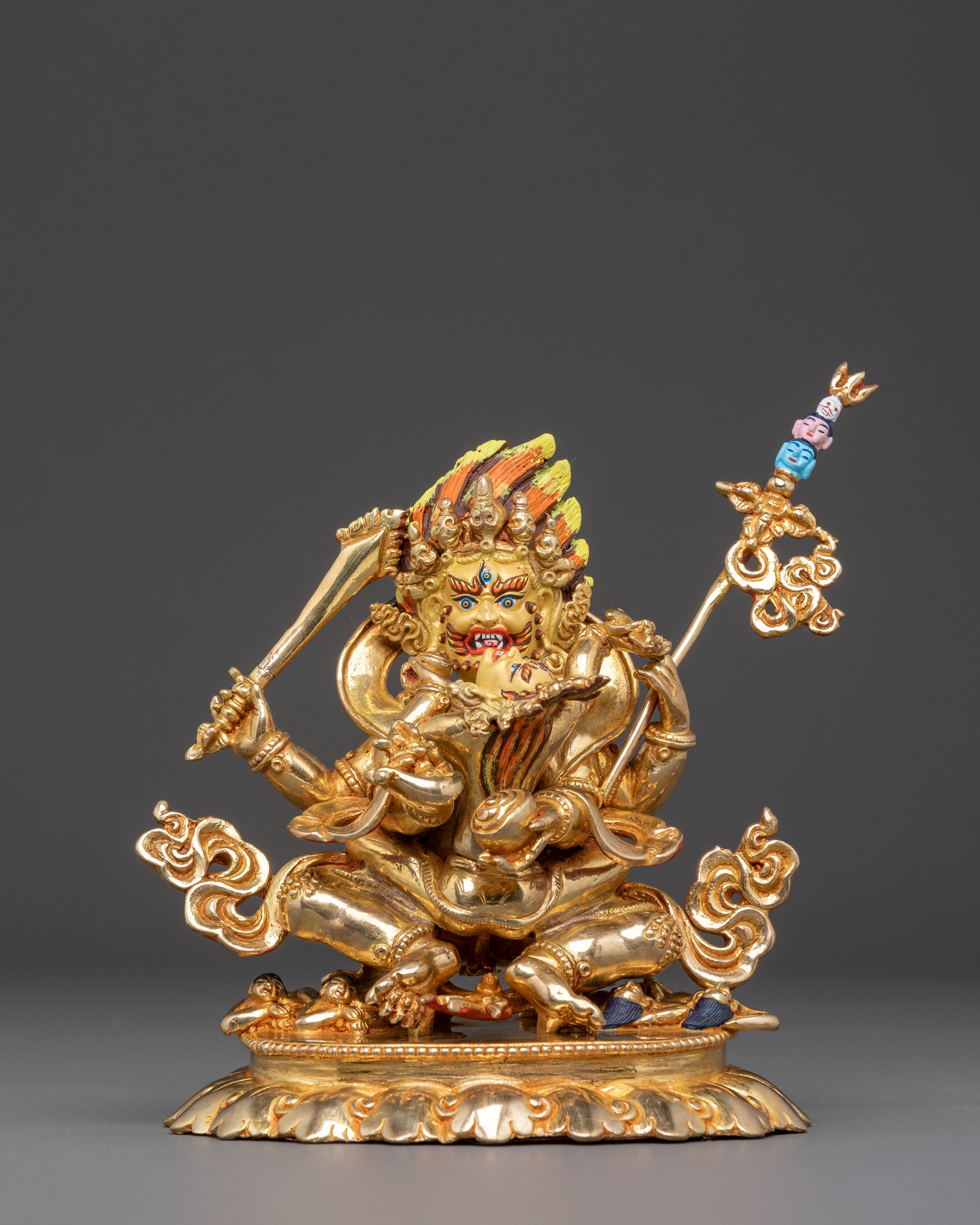 Statue of Seated Four Armed Mahakala | 6.7 Inch Himalayan Art