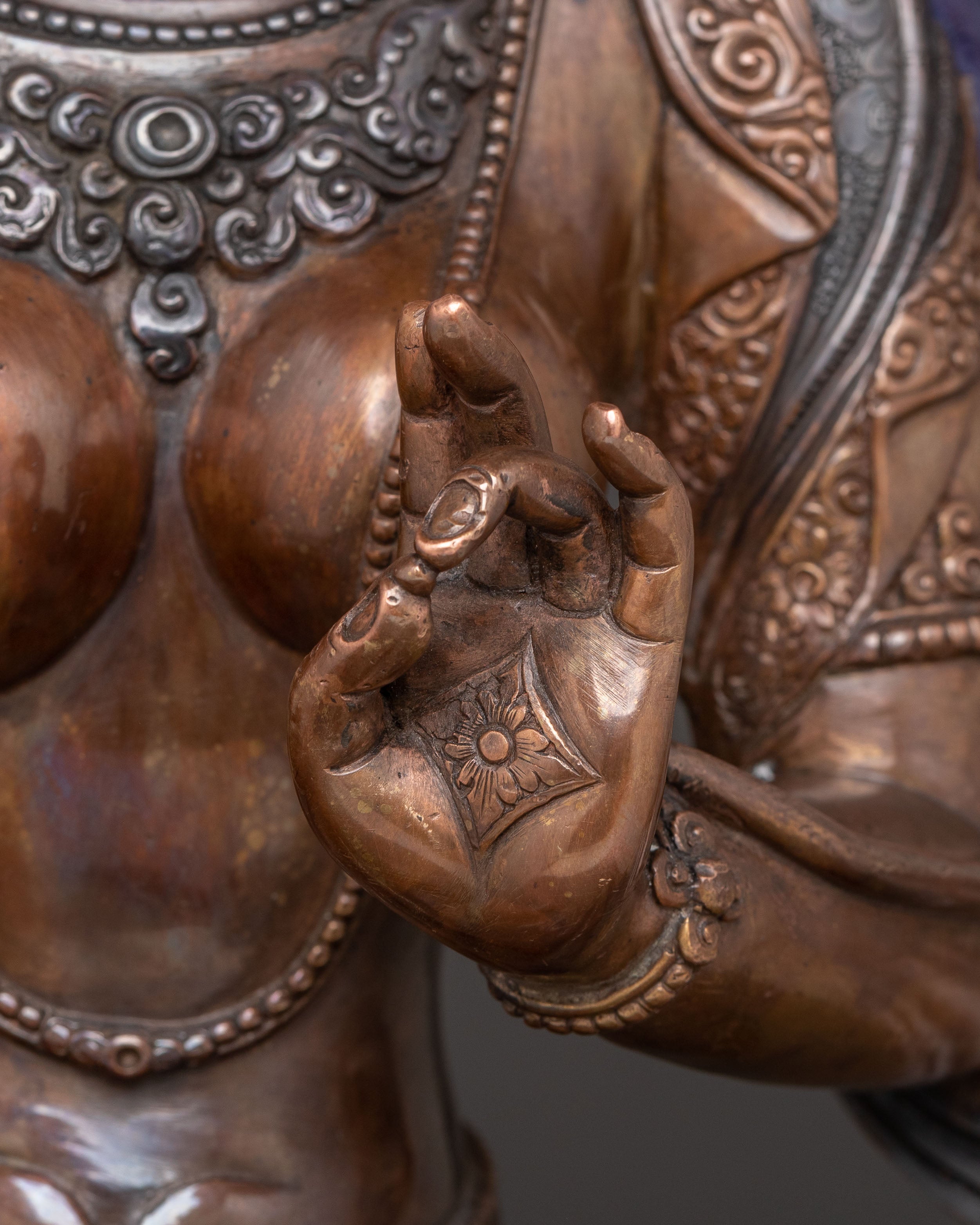 Copper Statue of Green Tara: Oxidized Himalayan Artistry