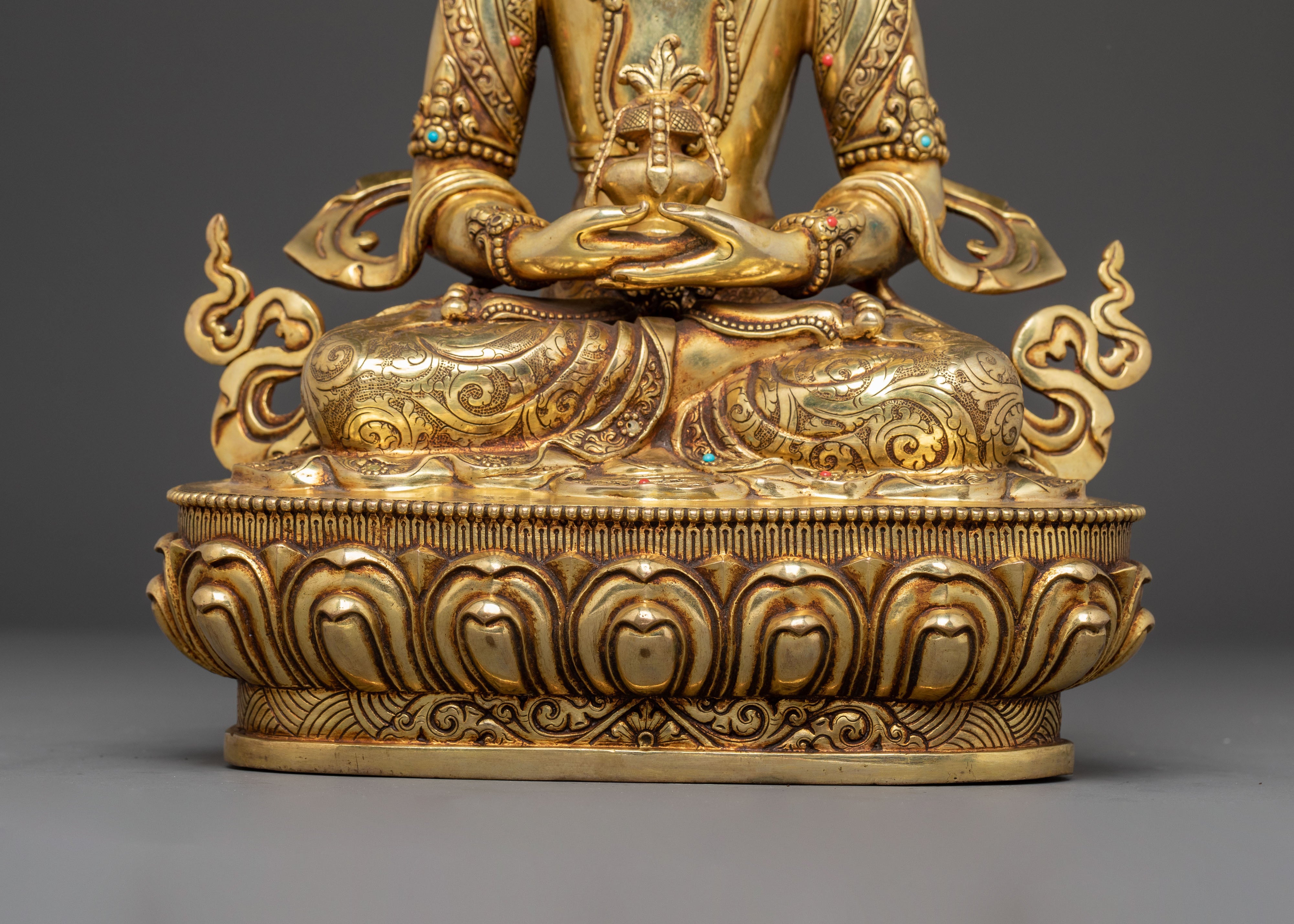 Golden Amitayus Handcrafted Statue | Tibetan Longevity Deity