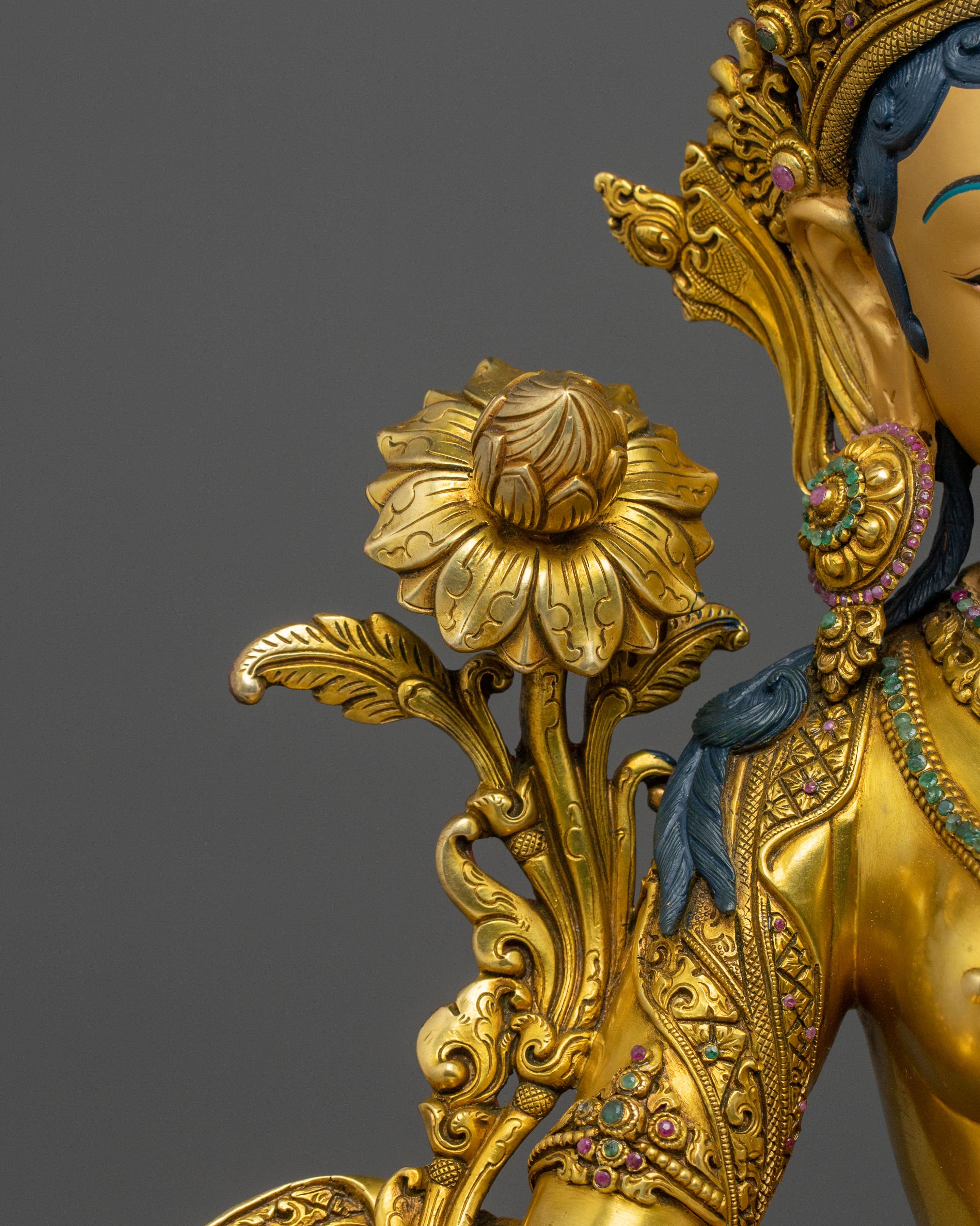 Shyamatara Divine Sculpture | 24K Gold Gilded Green Tara Compassion Statue