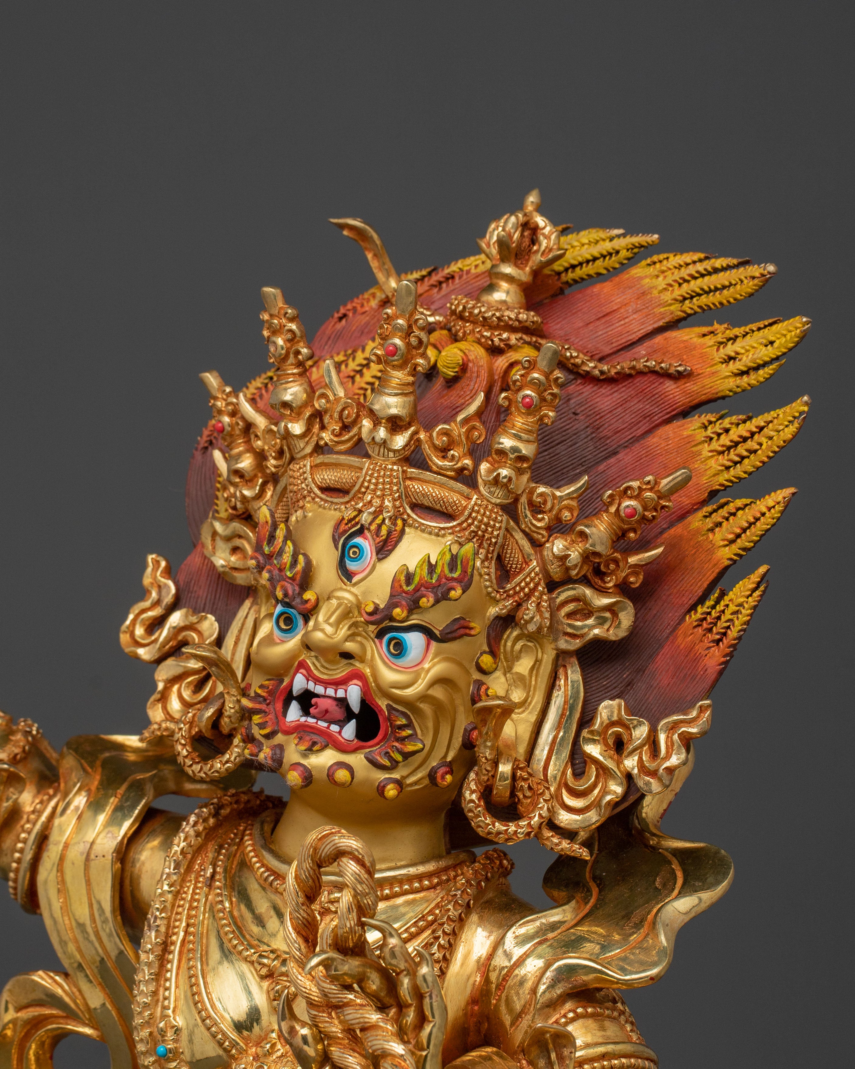 Radiant 24K Gold Gilded Wrathful Vajrapani Buddhist Sculpture
