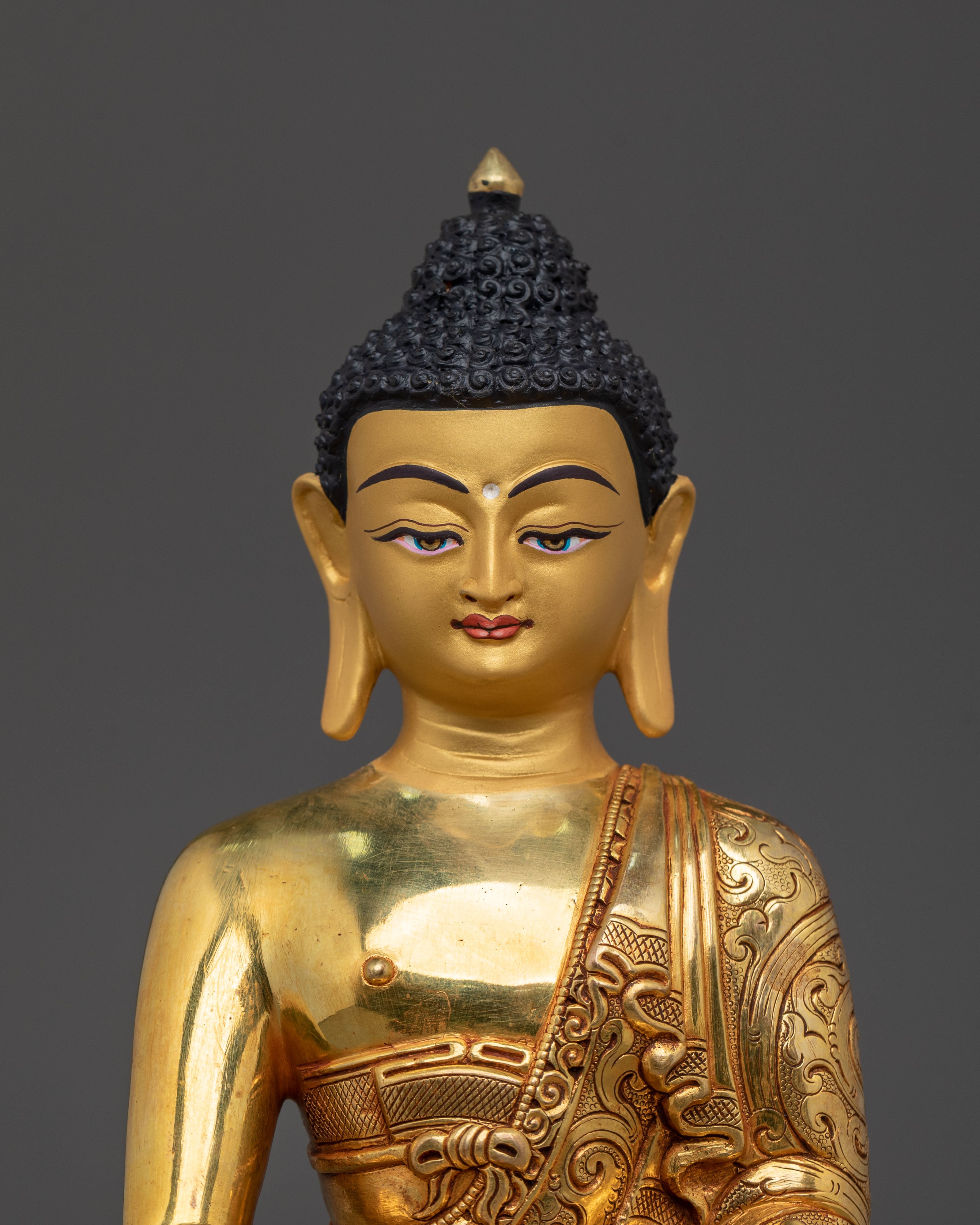 Complete Altar Set of Three Buddhas in Radiant 24K Gold