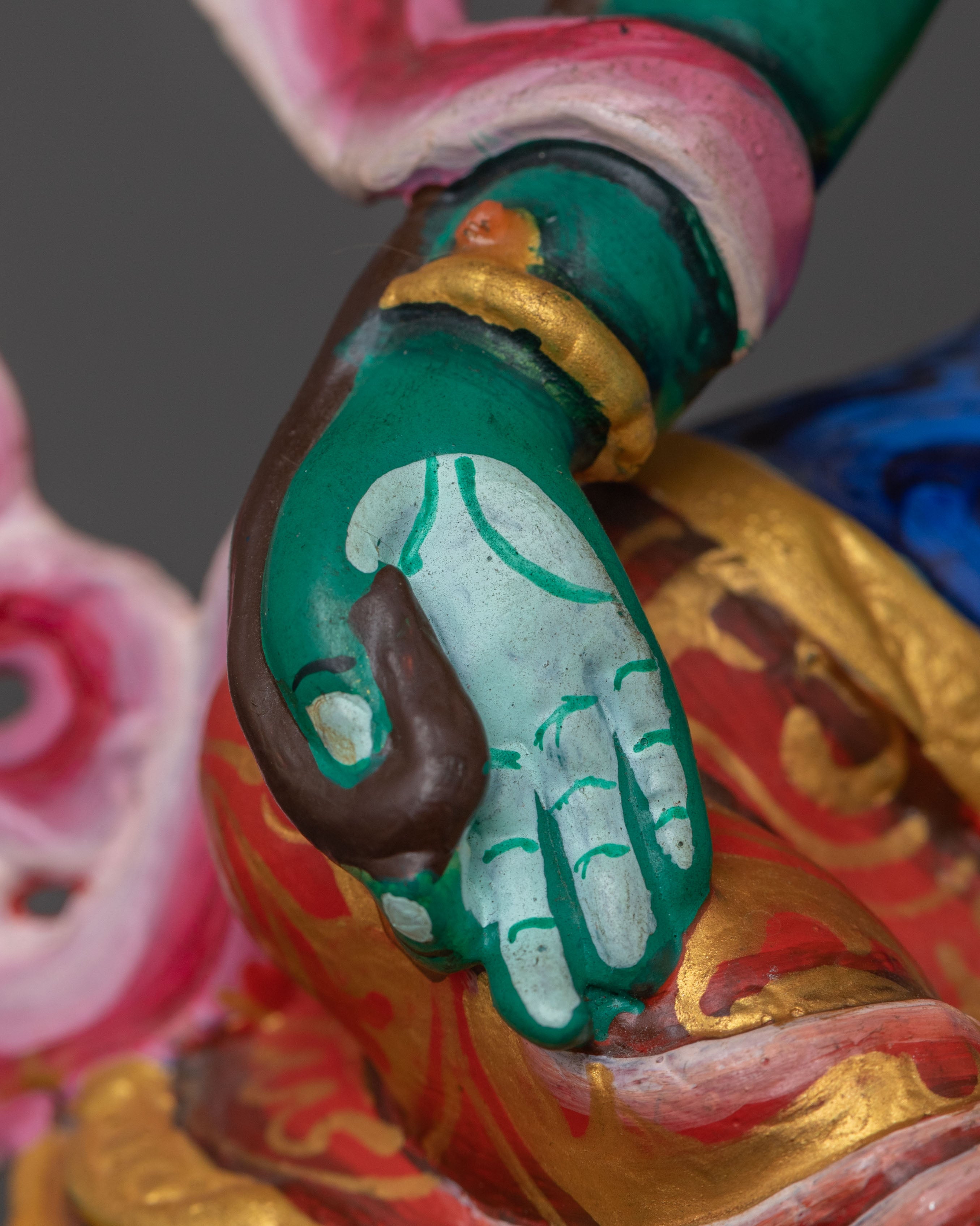 Green Tara Statue with Acrylic Paintings: Goddess of Compassion