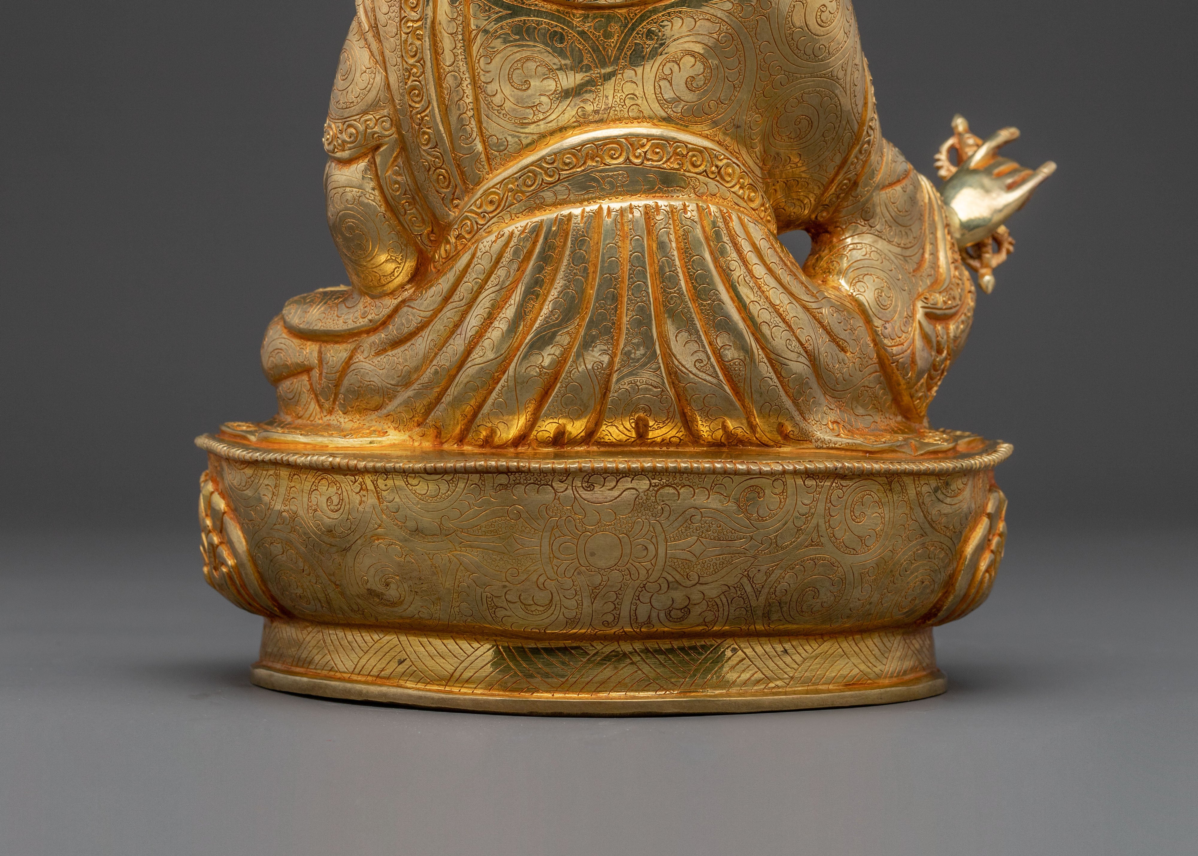 24k Gold Gilded Guru Rinpoche Spiritual Statue with Exquisite Artistry