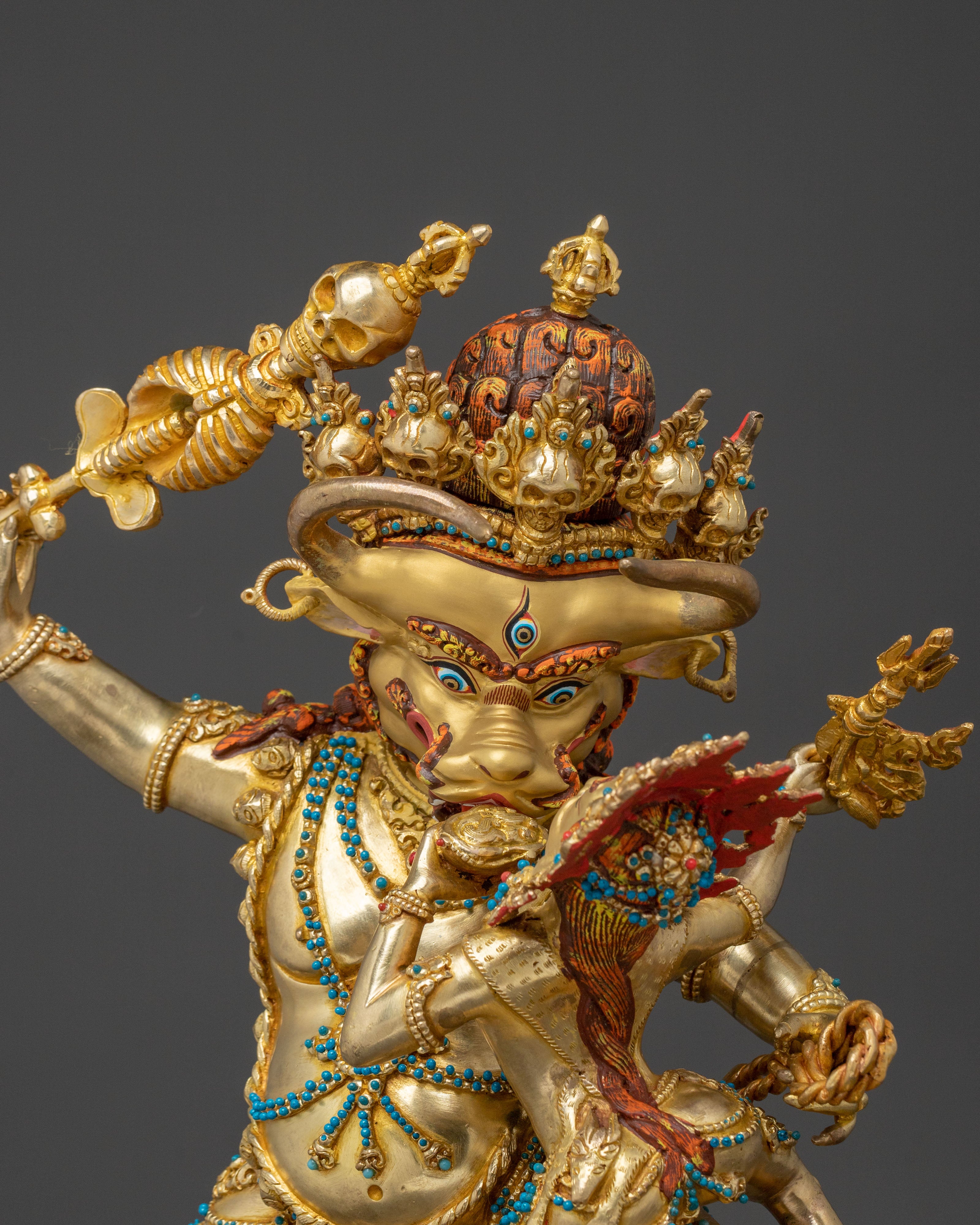 Yama Dharmaraja Sacred Statue: 24K Gold Gilded Protector