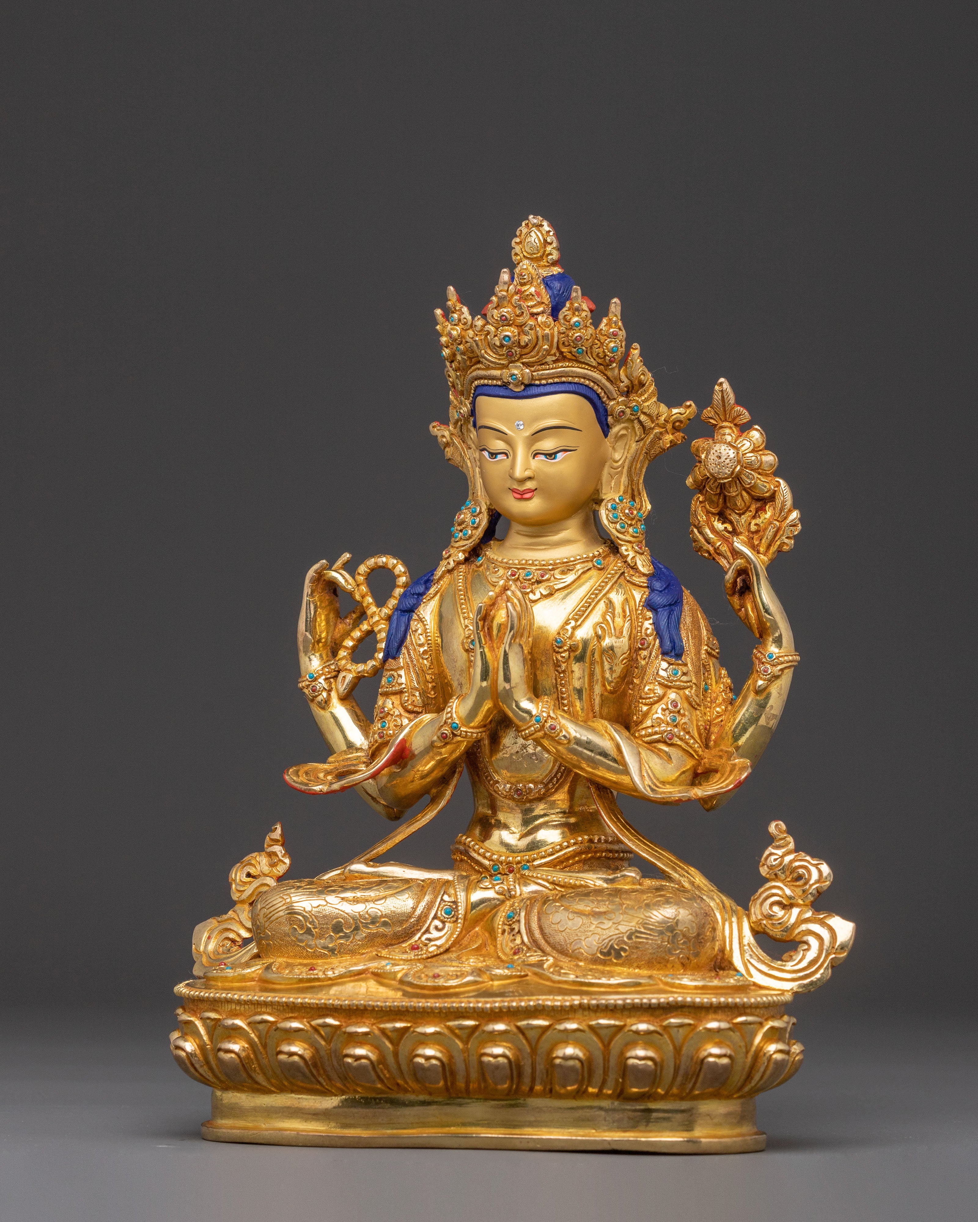 24K Gold Gilded Copper Statue of Chenrezig – Exquisite Nepali Art