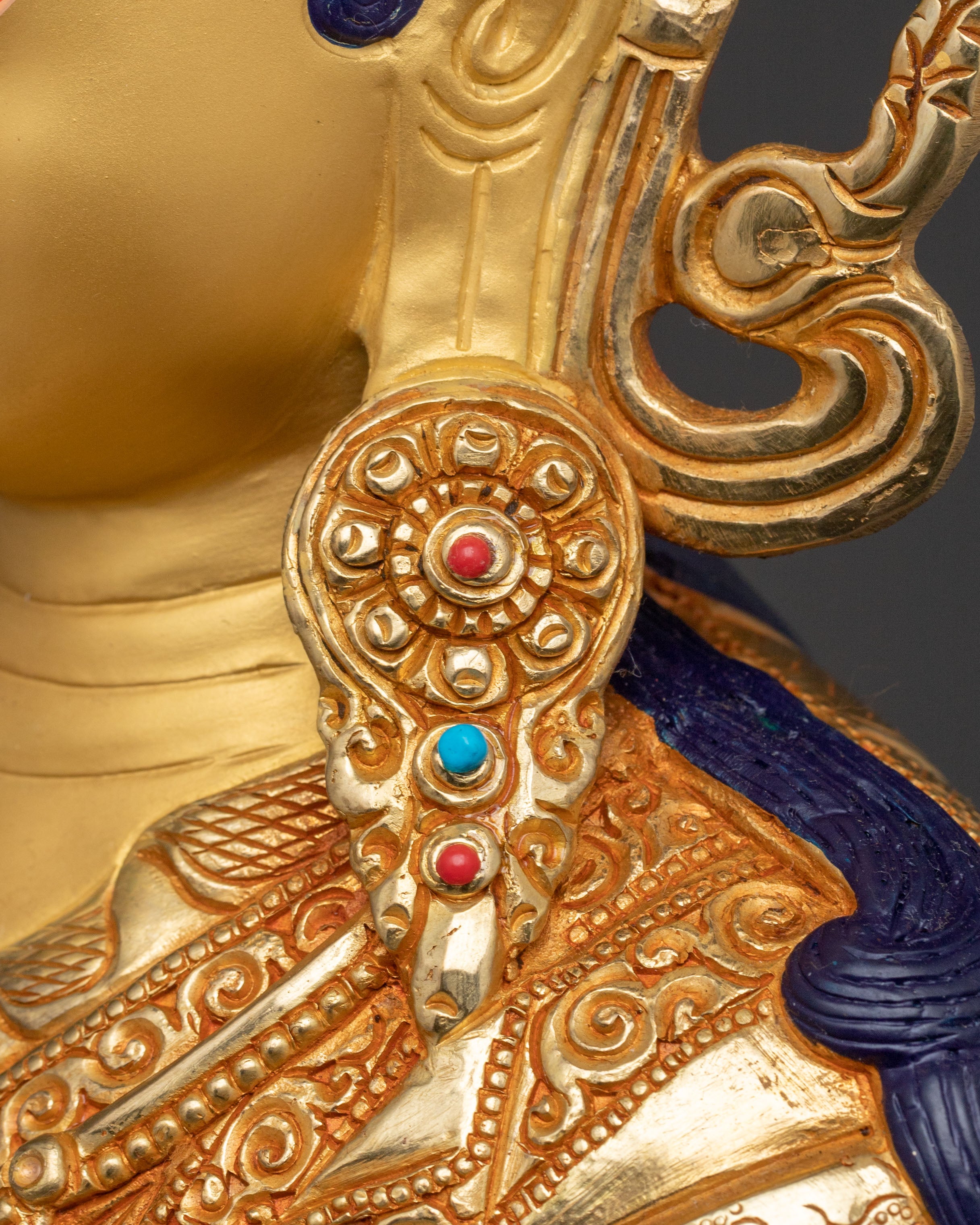 Guru Rinpoche Spiritual Statue: 24K Gold Gilded Art