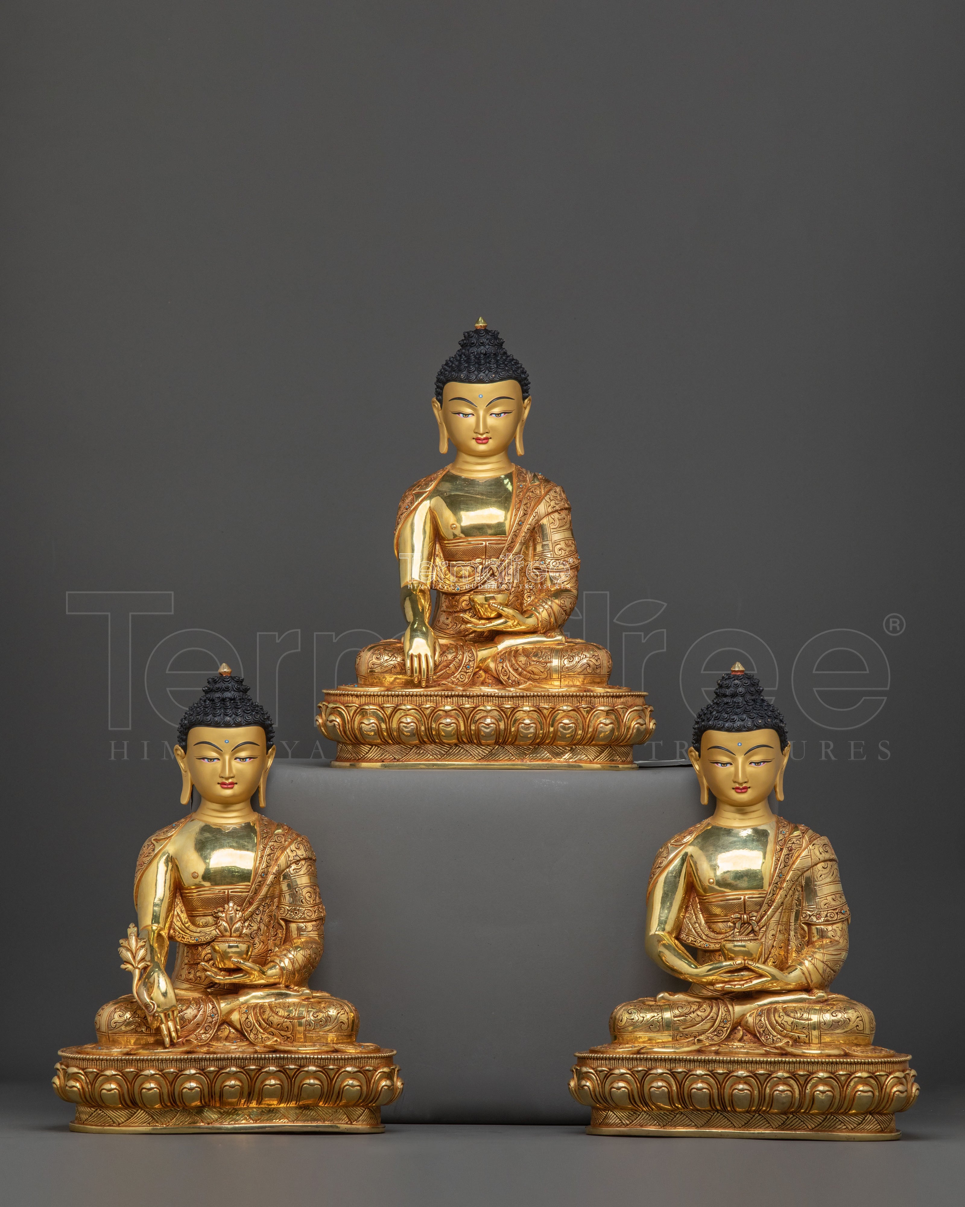 Three Buddhas Golden Statue Set