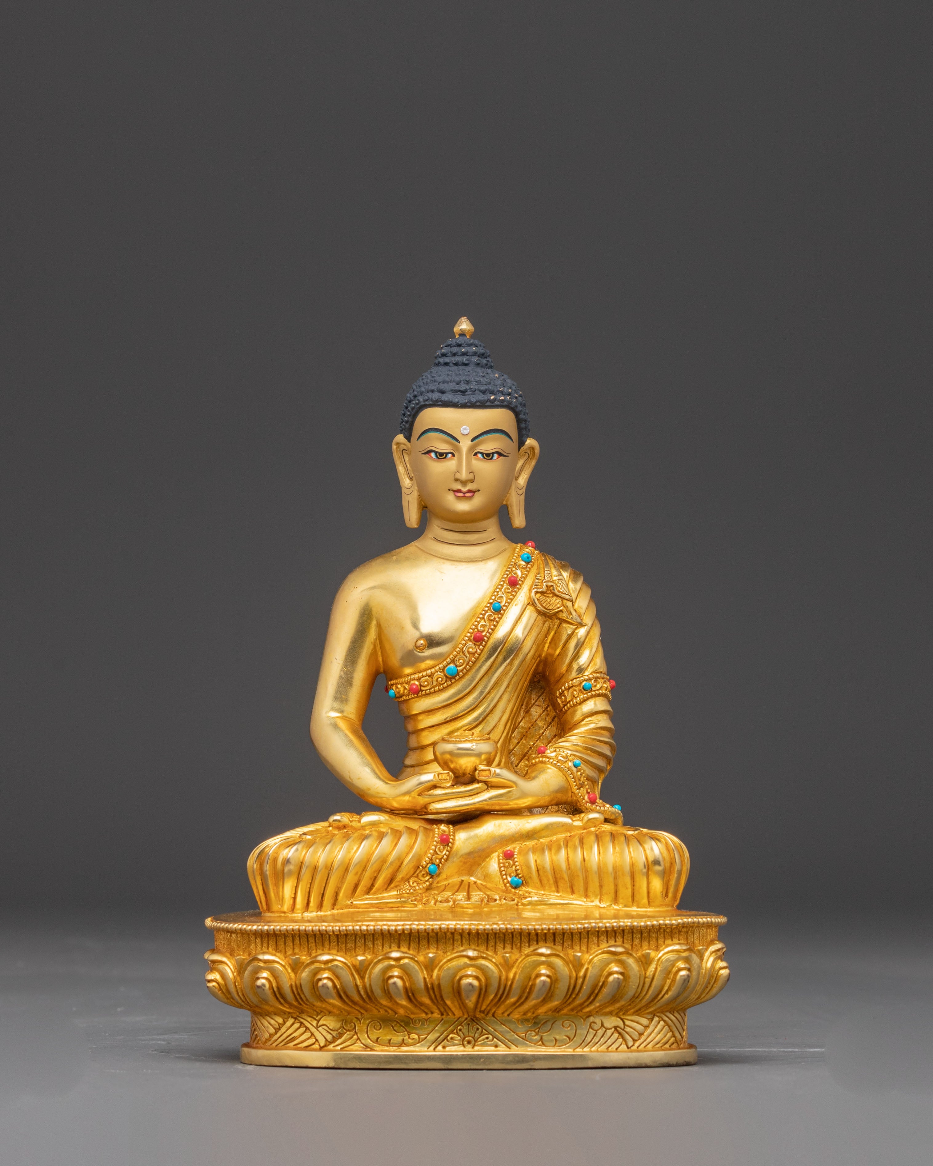 Himalayan Handmade Three Buddha Statue Set: 24K Gold Gilded