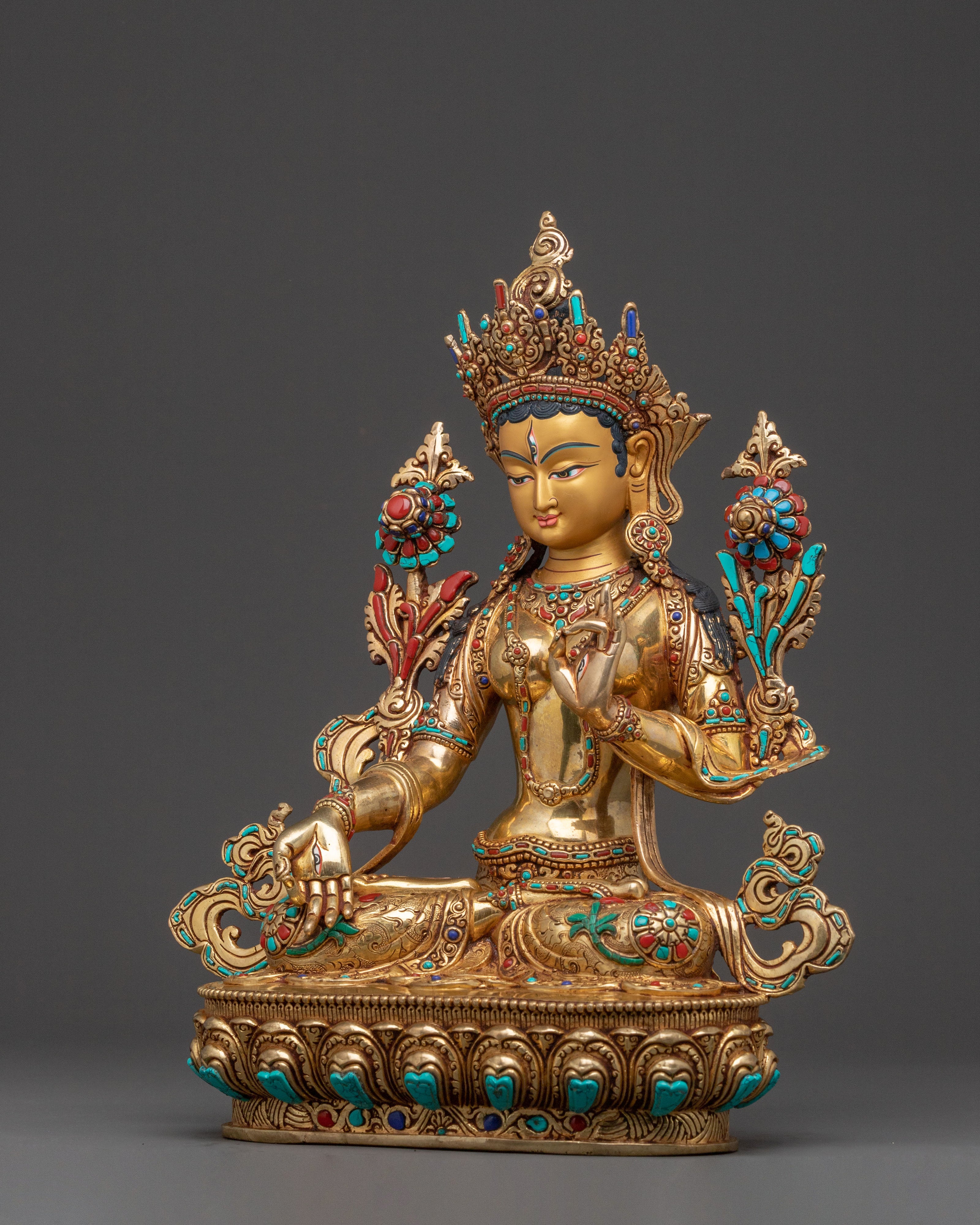 White Tara Tibetan Sacred Statue – Hand-Gilded Copper