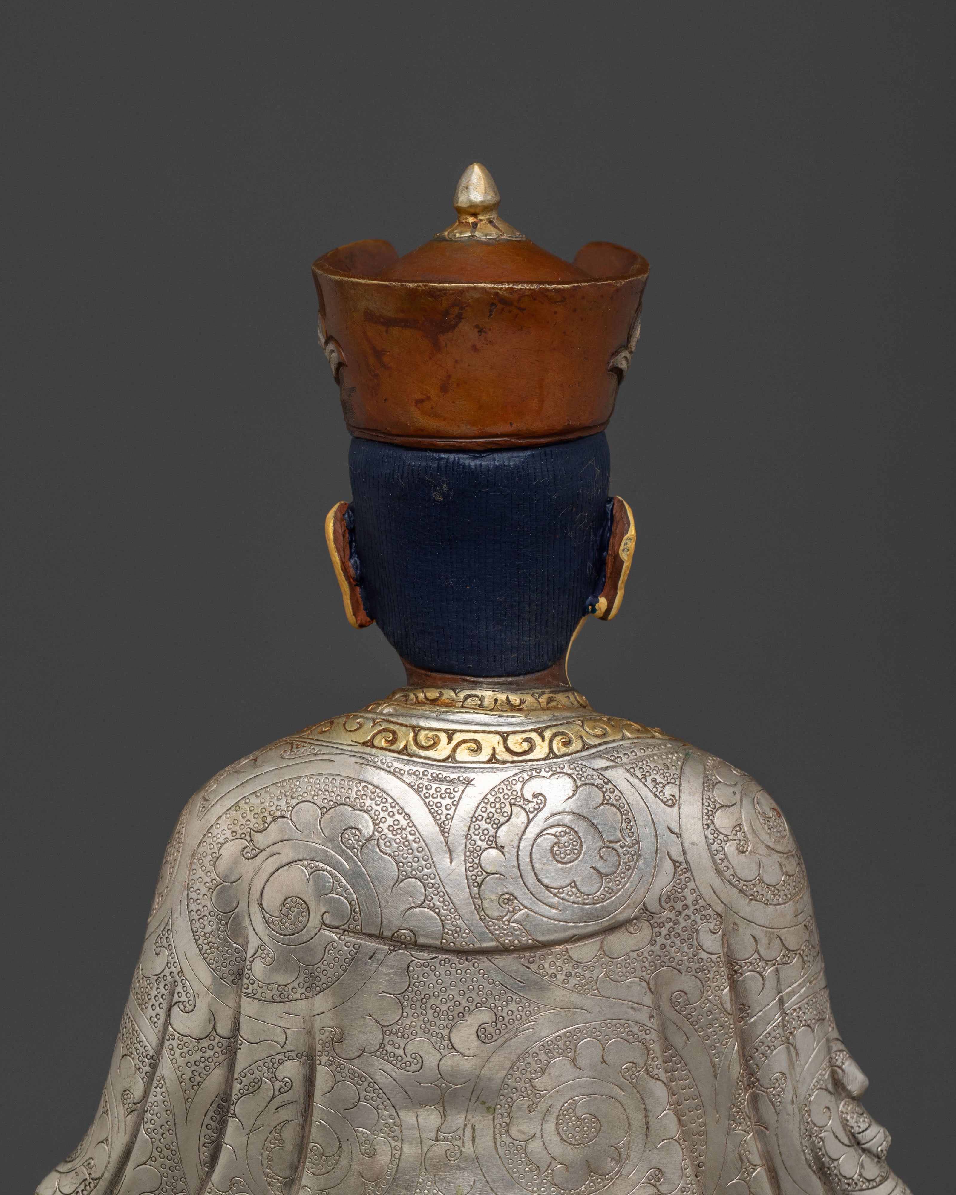 Buddhist Master Karmapa Sculpture: Handcrafted Gold and Silver Gilded Art