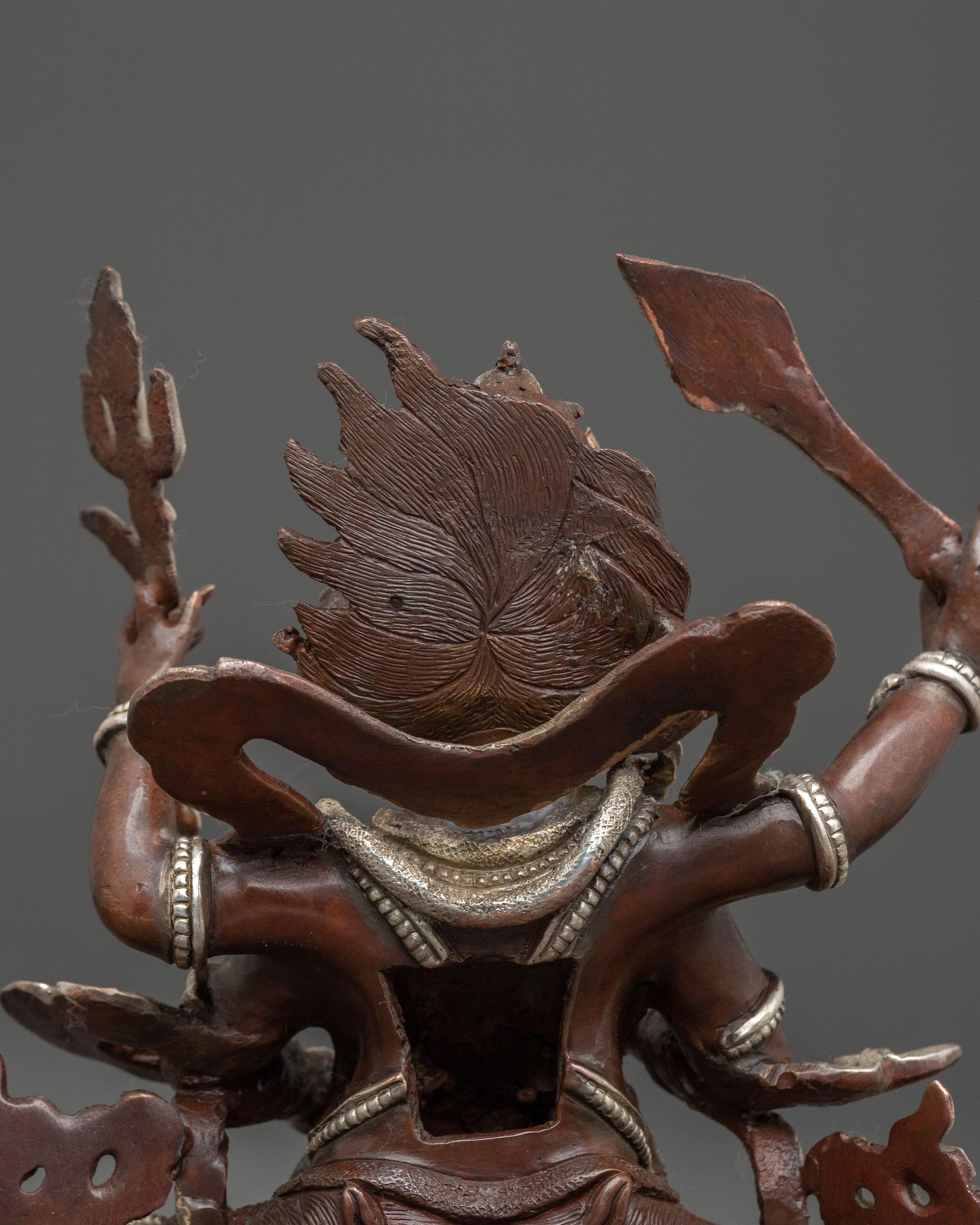 Four Armed Mahakala Statue of Protection | Oxidized Copper