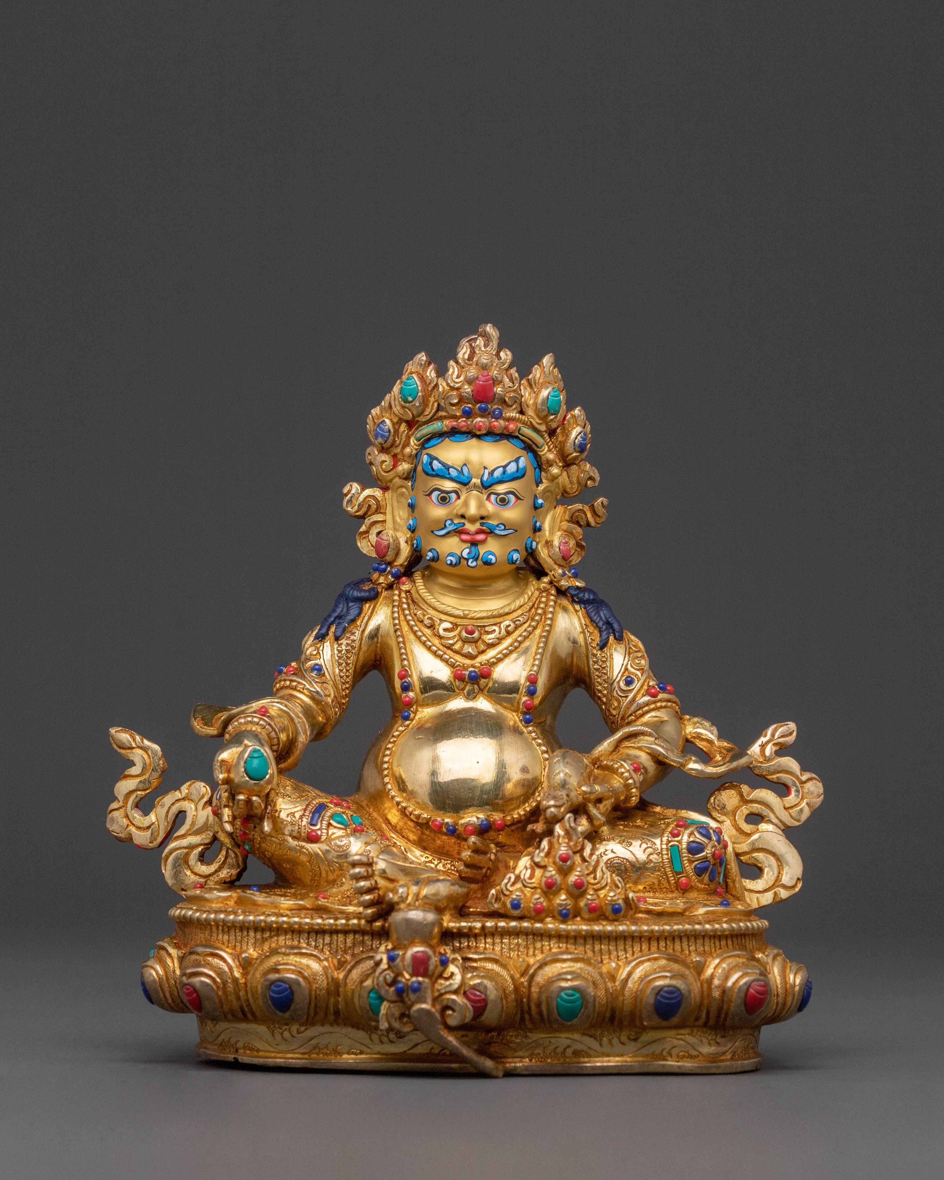 Holy Statue of Dzambhala | Exquisite 24K Gilded Copper Statue