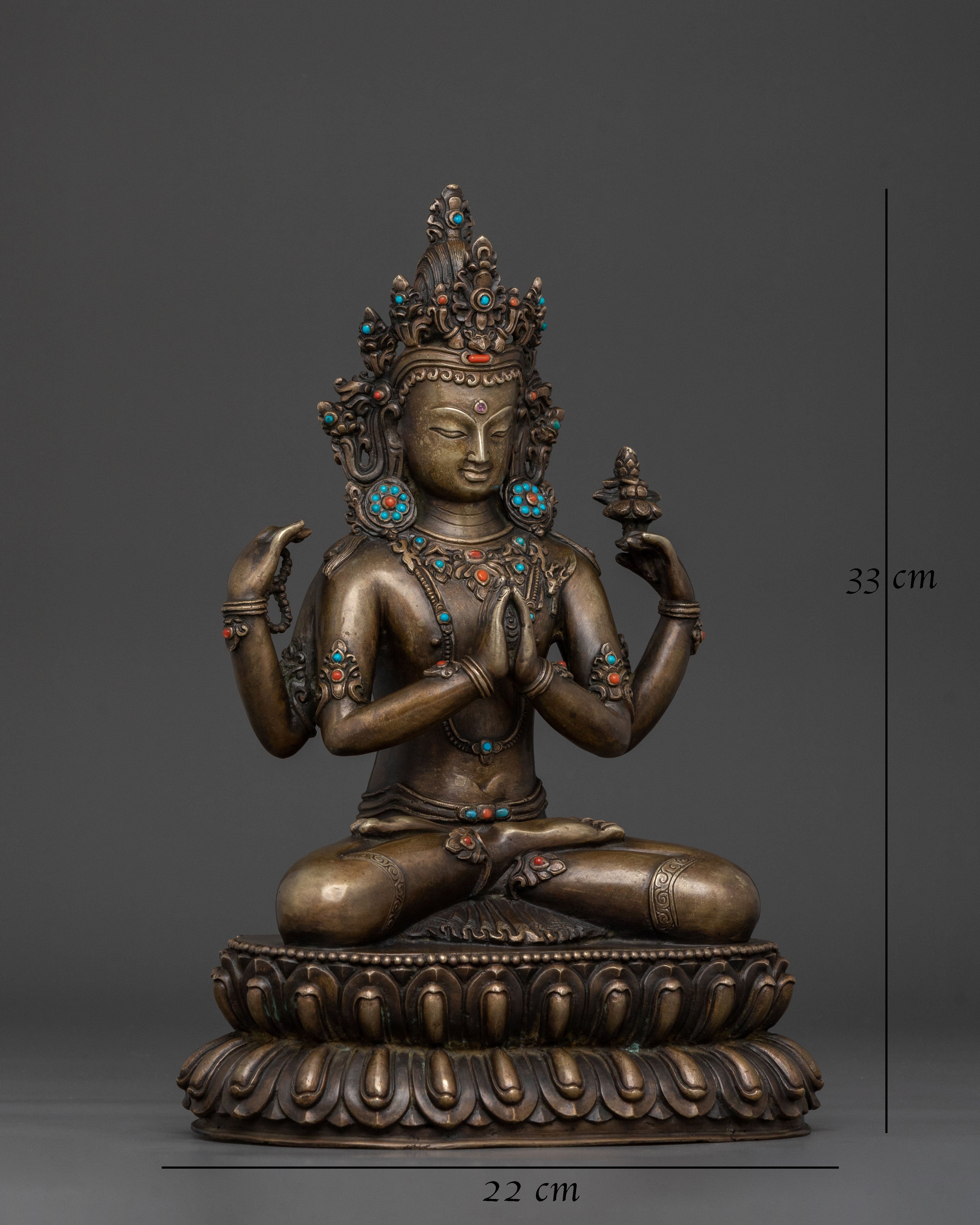 Exquisite Chenrezig Prayer Statue | Traditional Himalayan Artwork