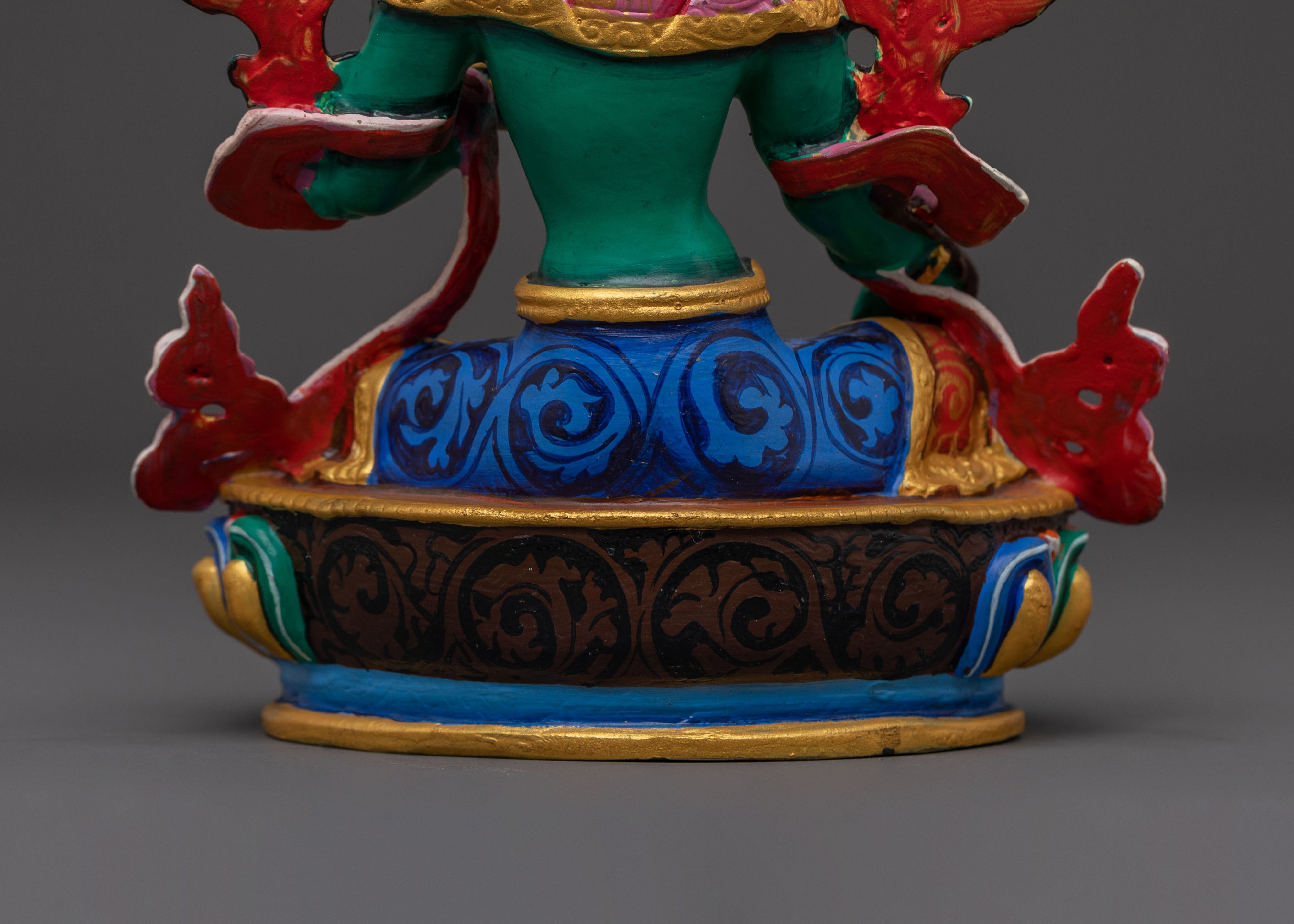 Green Tara Statue with Acrylic Paintings: Goddess of Compassion
