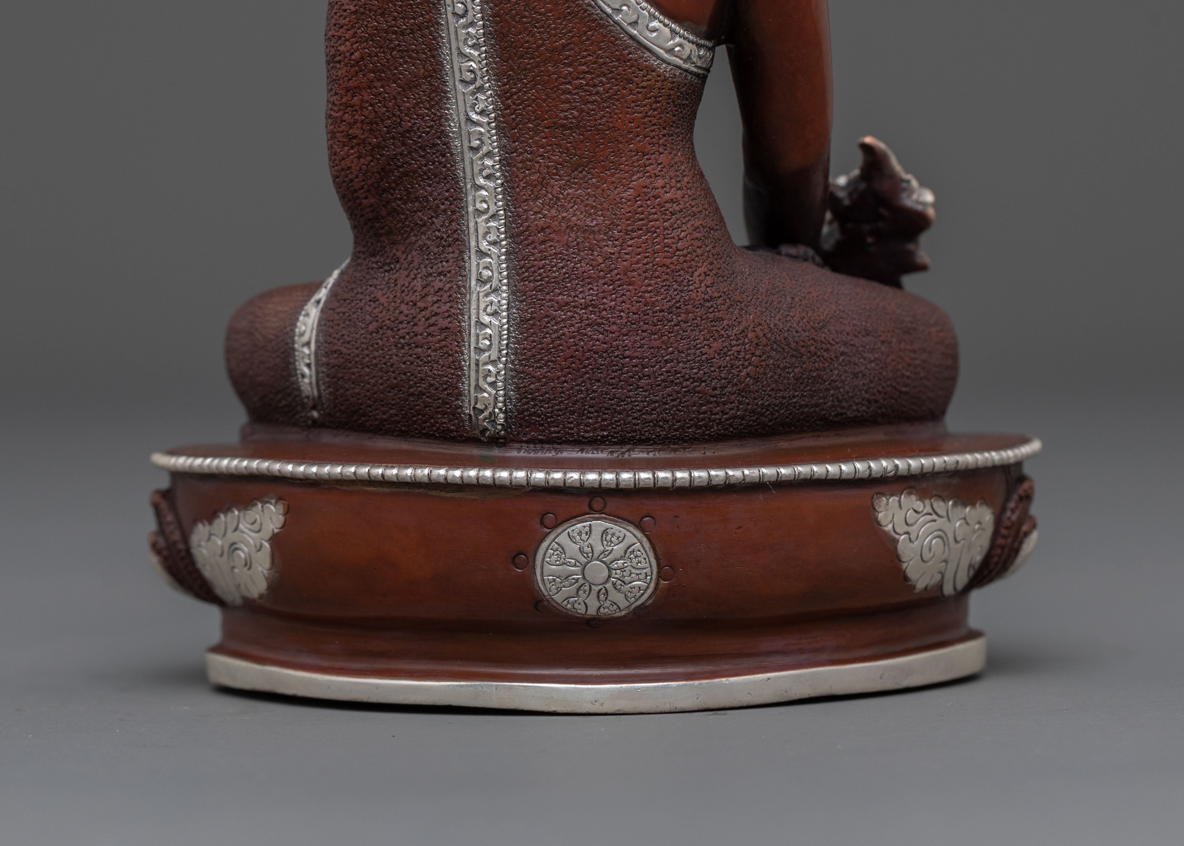 Healing Deity Medicine Buddha Statue in Silver and Oxidized Copper