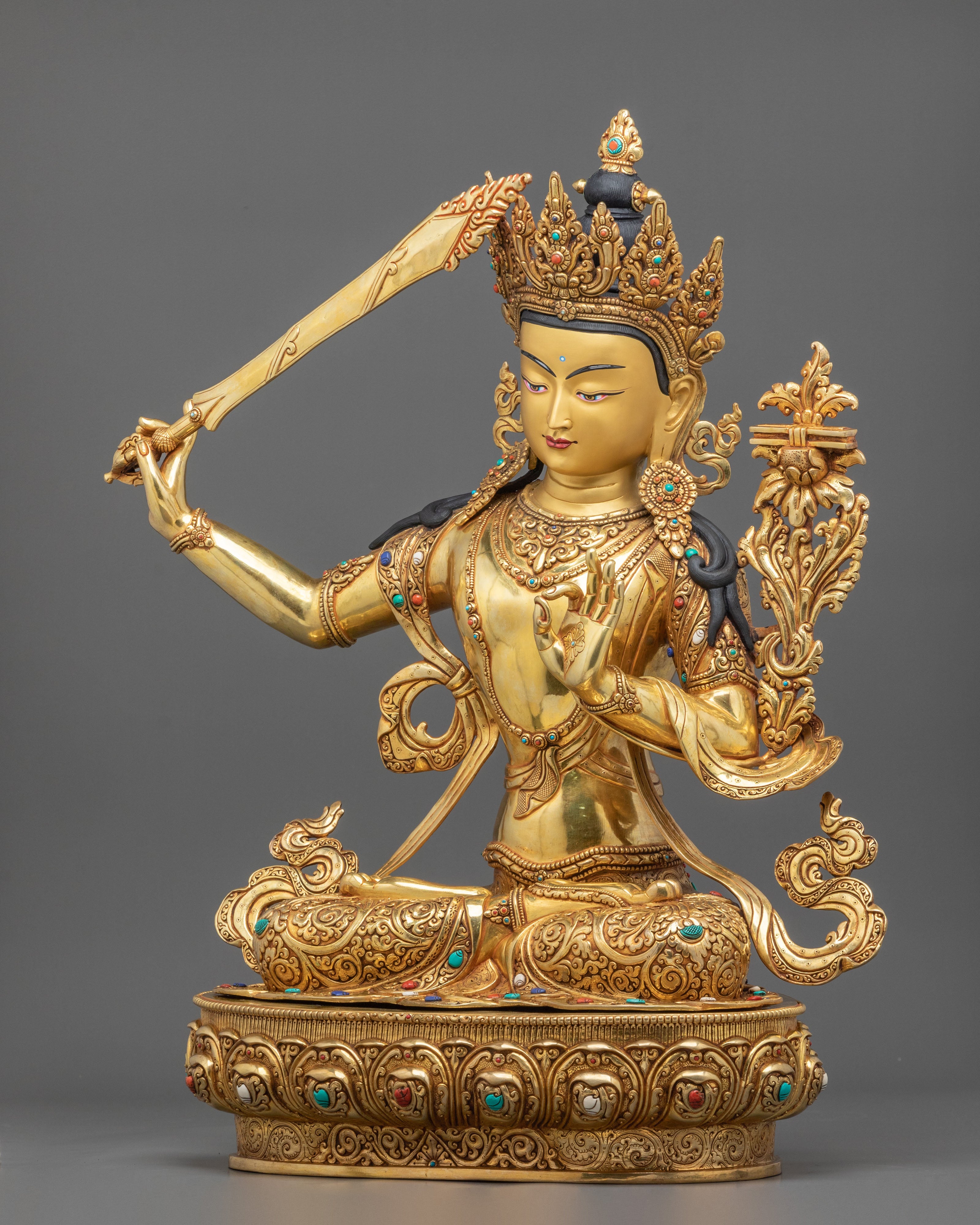 Hand-Carved Manjughoṣa Statue | Copper Sculpture