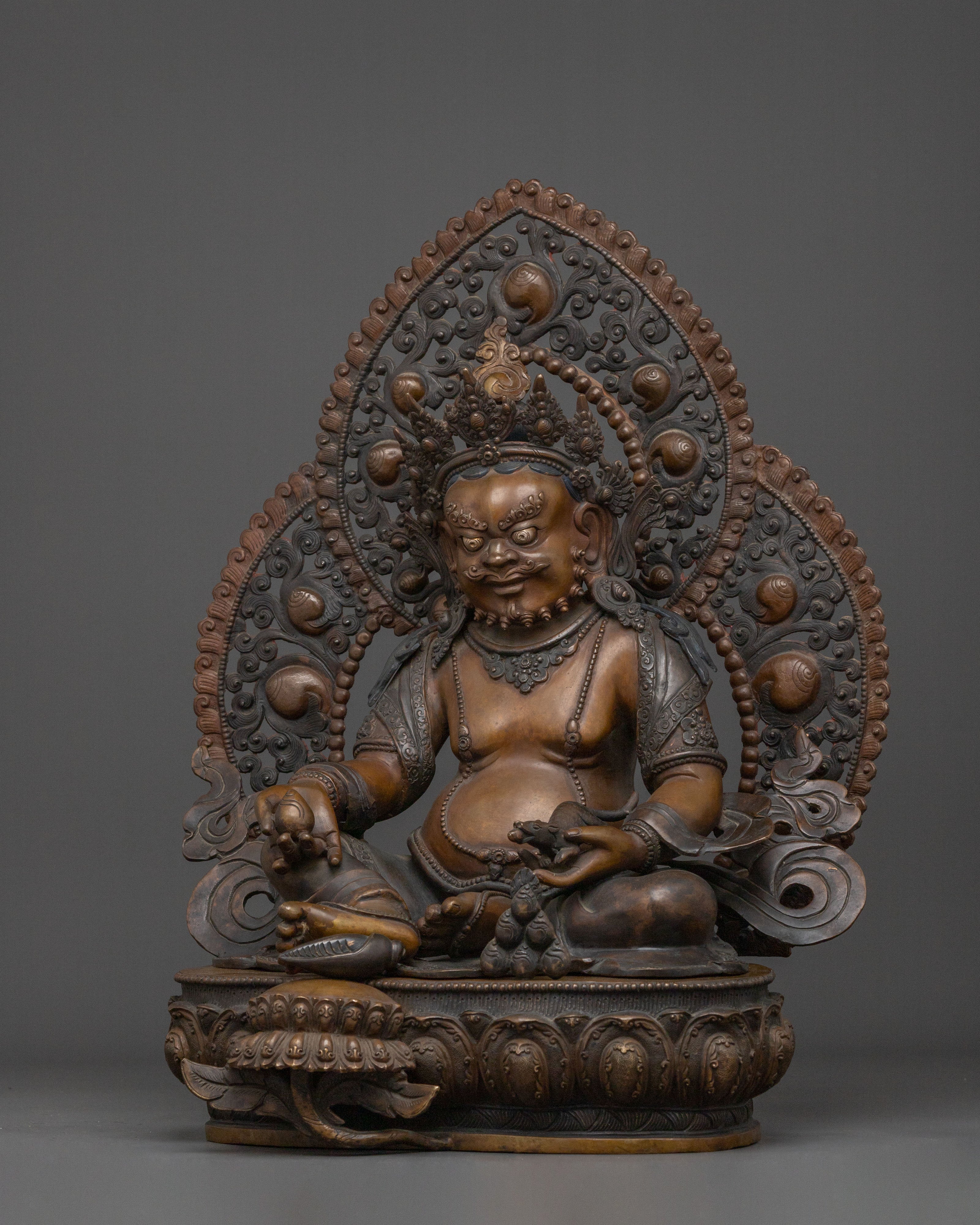 Tibetan Buddhist Dzambhala Statue: Oxidized Copper