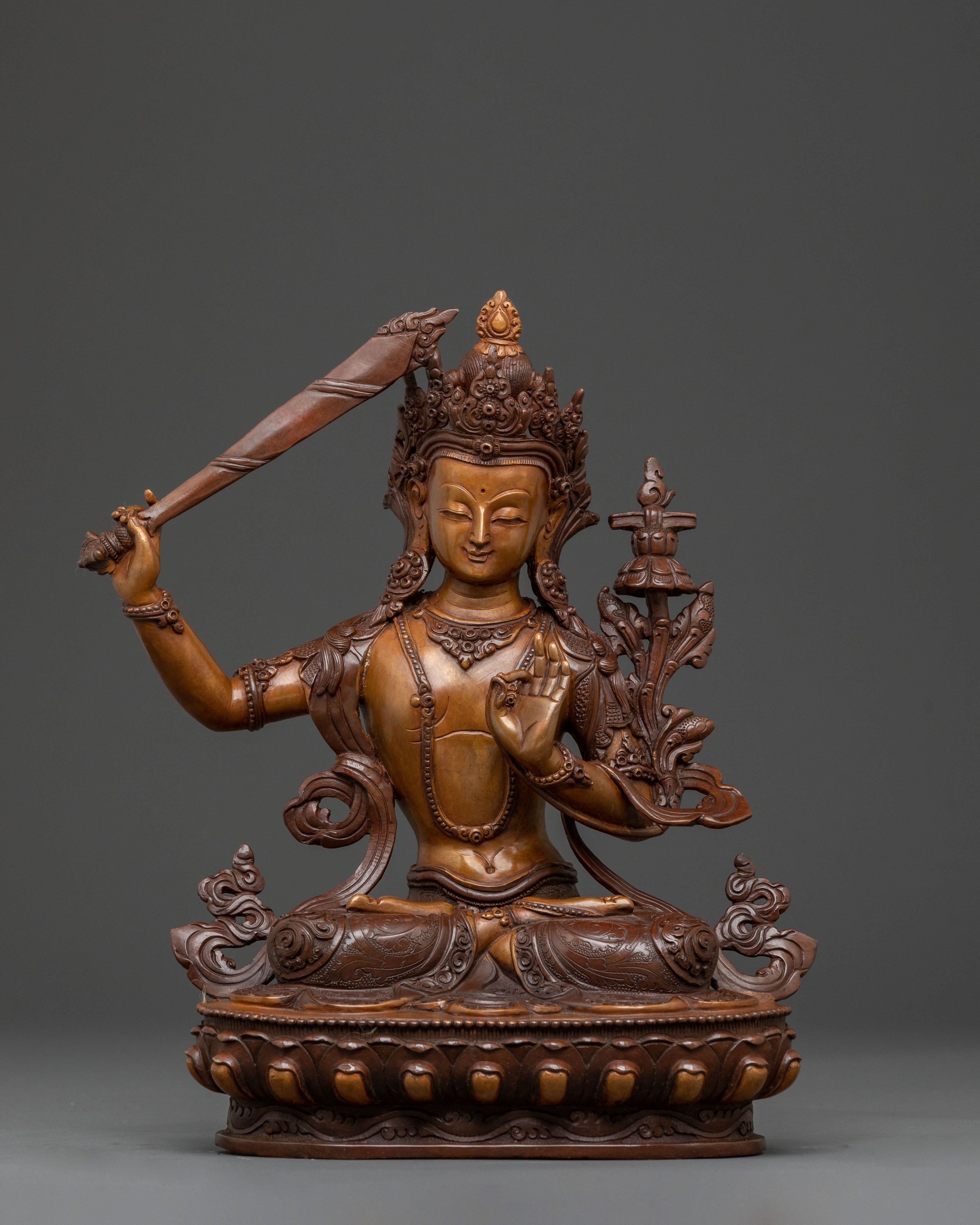 Manjushri Statue of Wisdom and Clarity – Oxidized Copper Statue