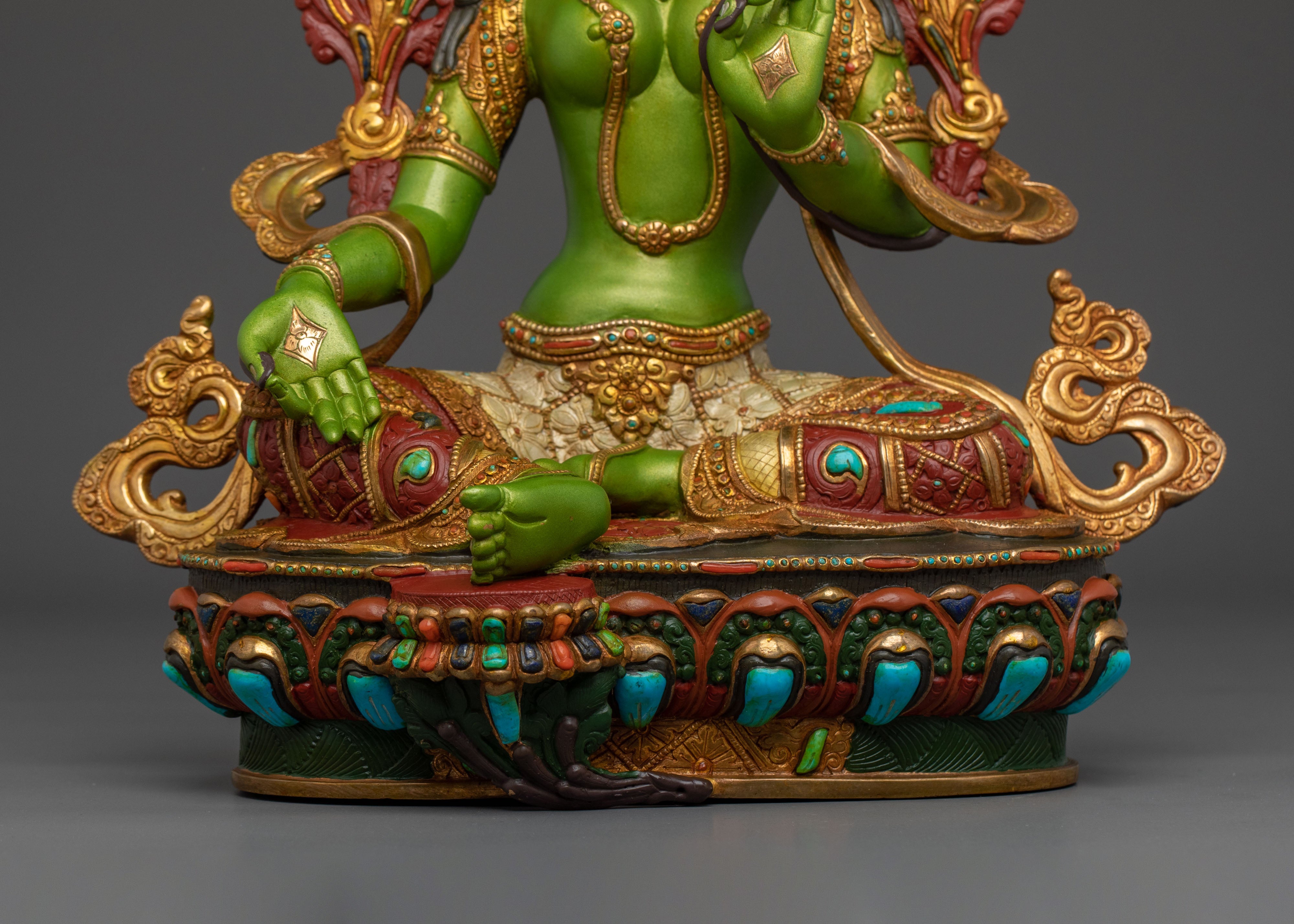 Handcrafted Green Tara Statue for Decor | Tibetan Goddess Figurine