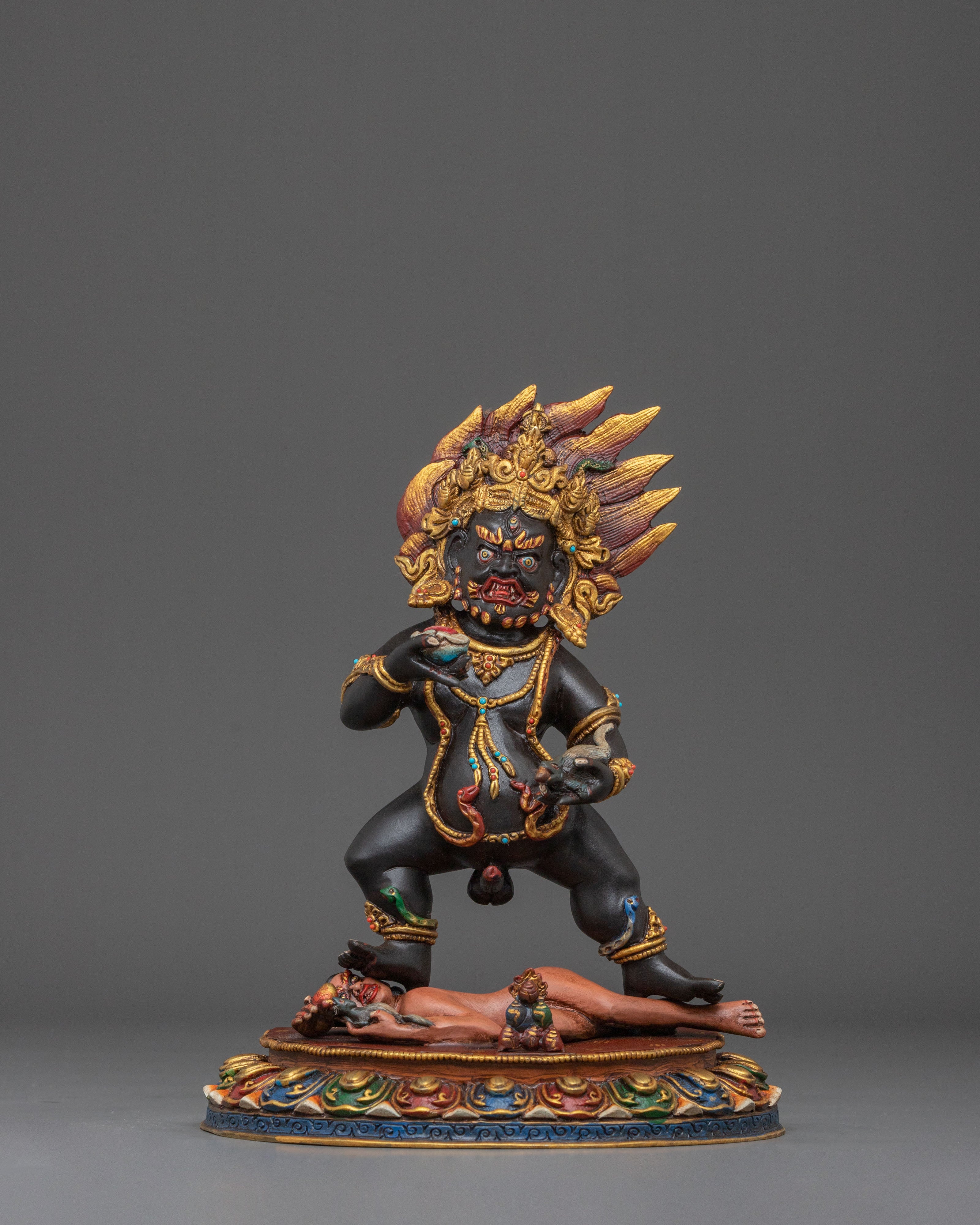 Black Dzambhala Sacred Statue: Buddhist Wealth Deity