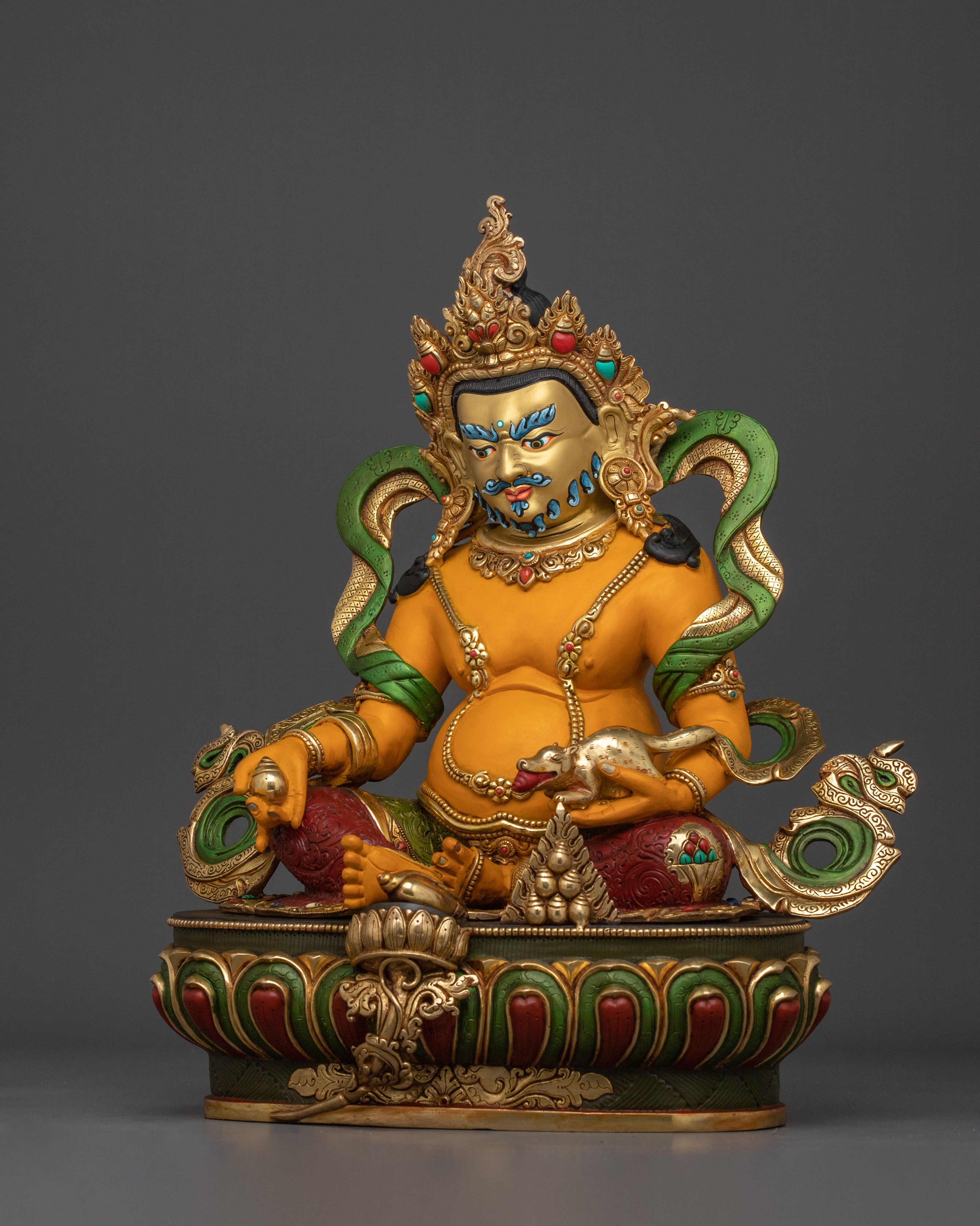 Dzambhala Tibetan Wealth God Statue | 24K Gold Gilded Buddhist Sculpture