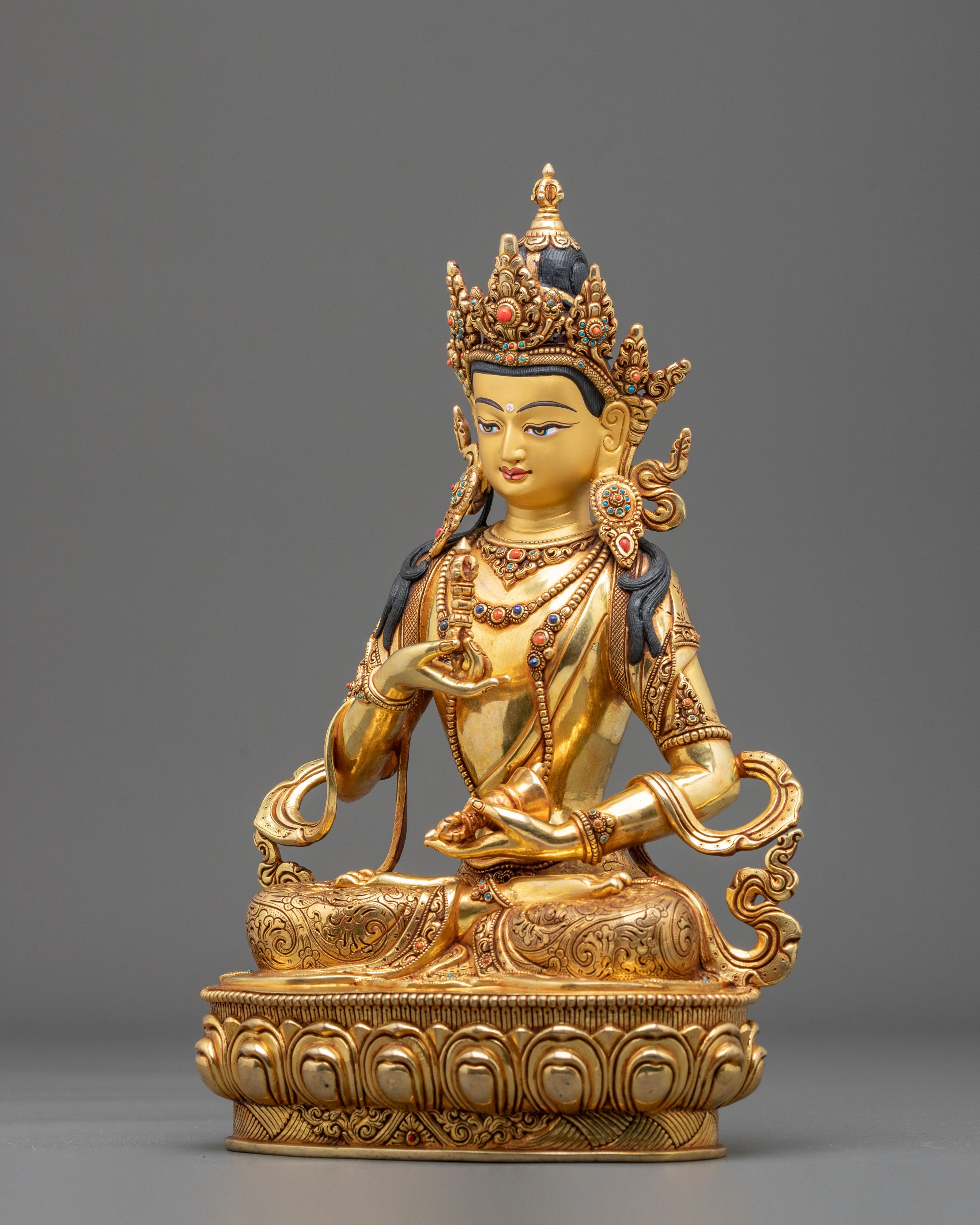 Vajrasattva Sculpture | 24K Gold Gilded Deity Figurine