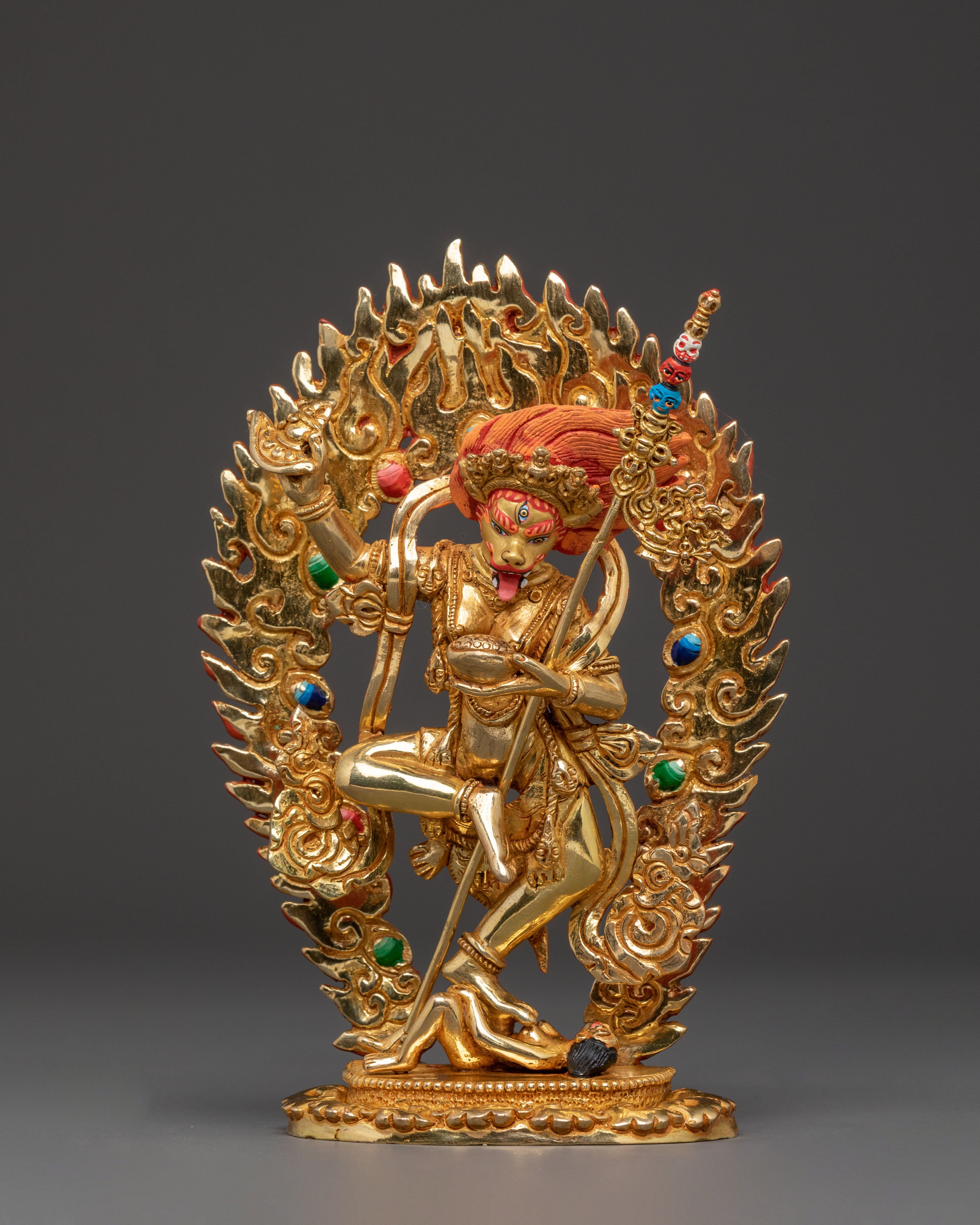 Fierce Guardian Simhamukha Statue – Gilded Copper Art