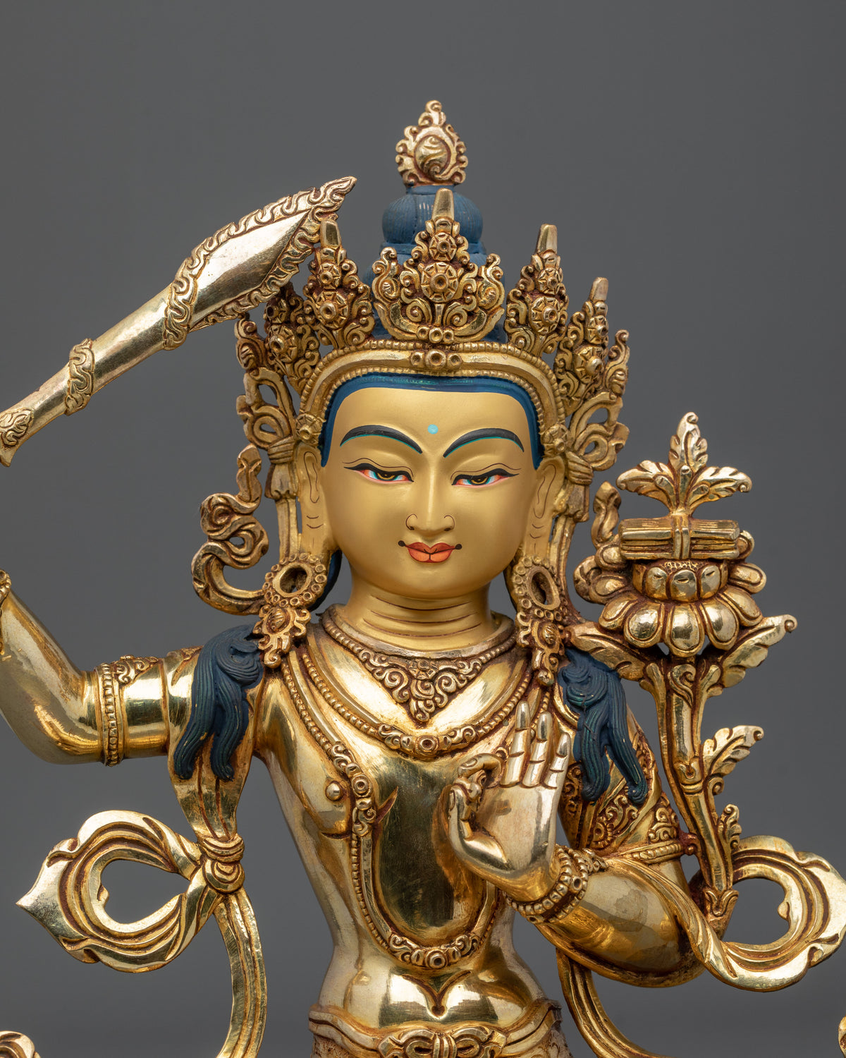 Manjughoṣa 24K Gold Gilded Sculpture | Copper Figurine