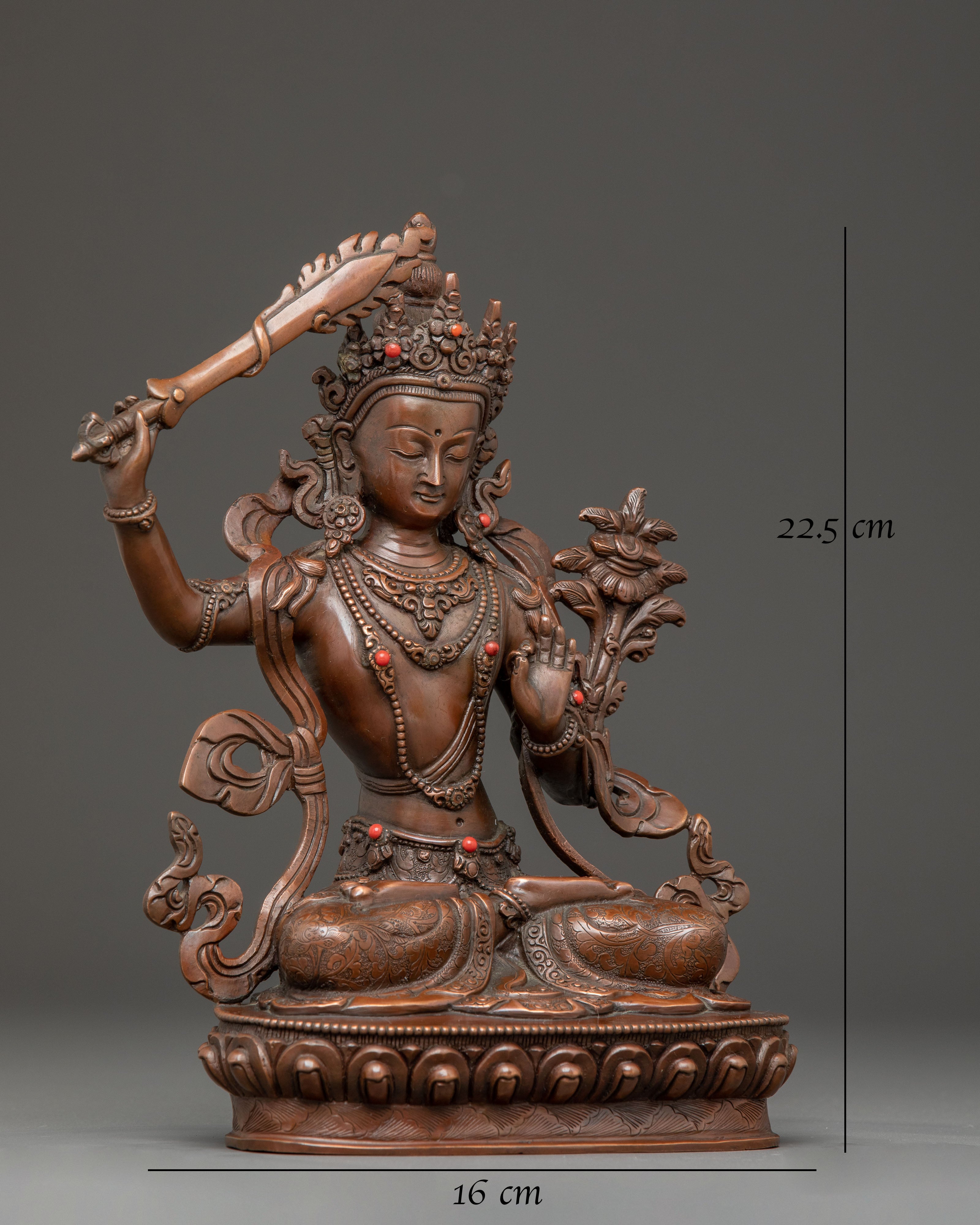 Handmade Copper Figurine of Manjushri | Meditation & Wisdom Decor