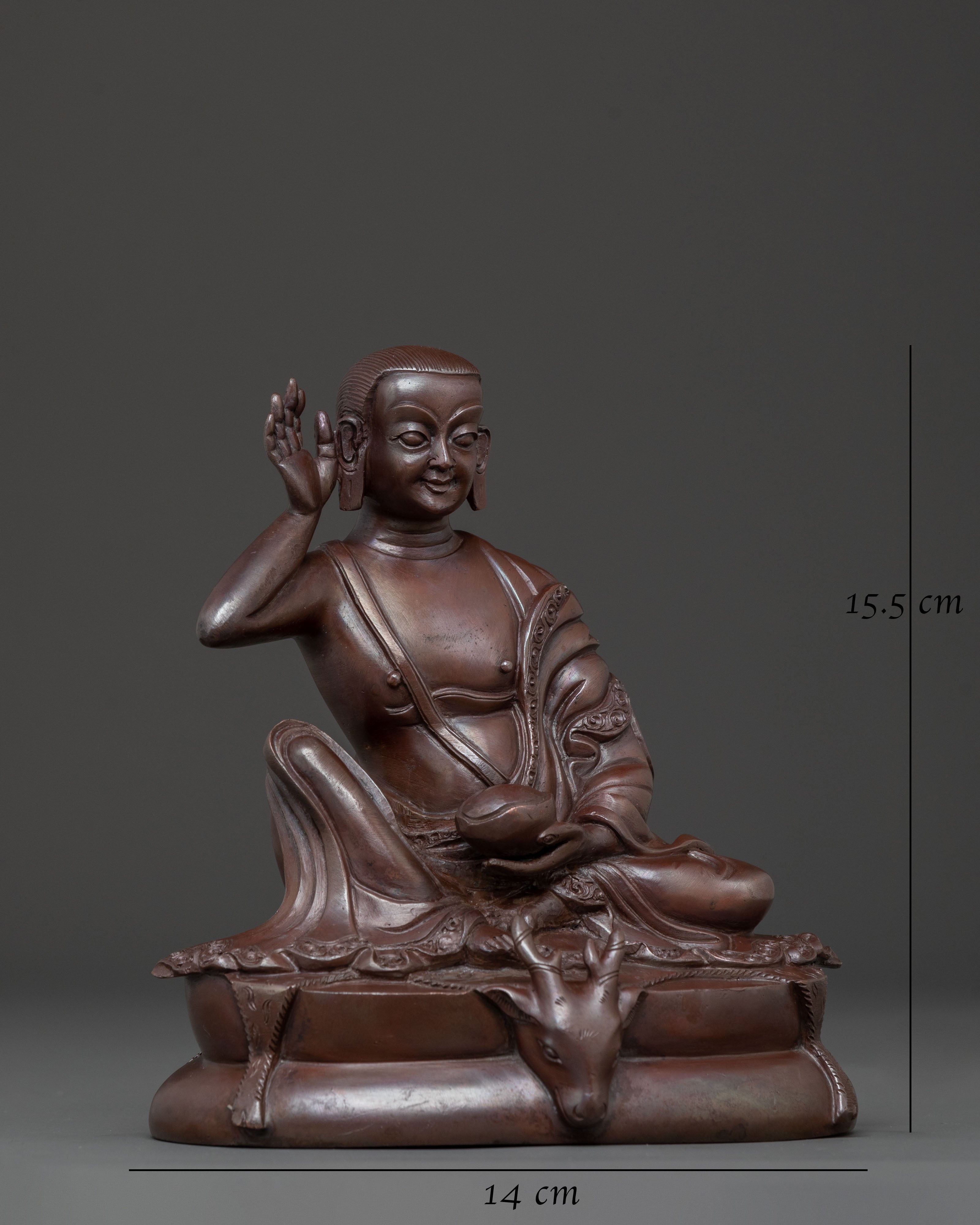 Milarepa Oxidized Copper Sculpture: Serene Sage