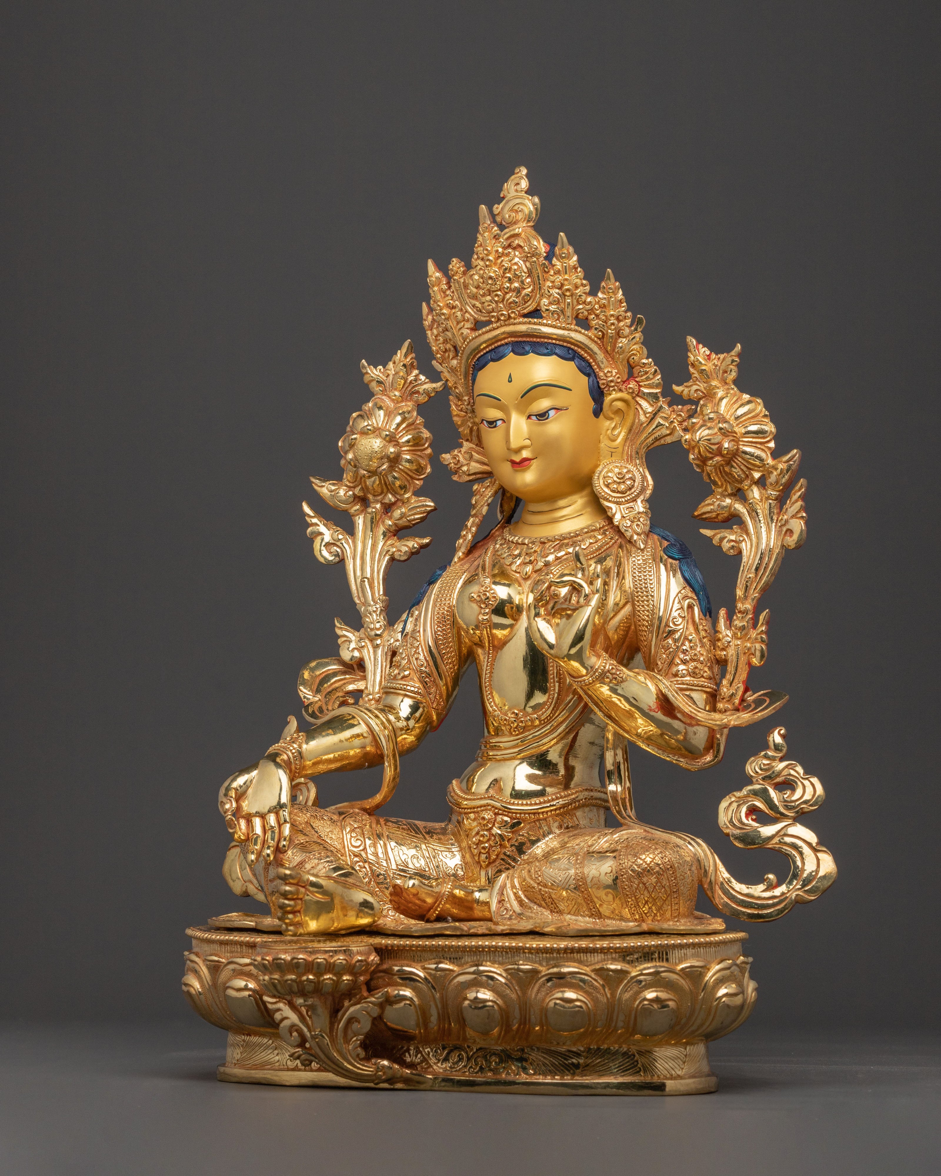 Tibetan Green Tara Blessing Statue — Gilded Copper Masterpiece