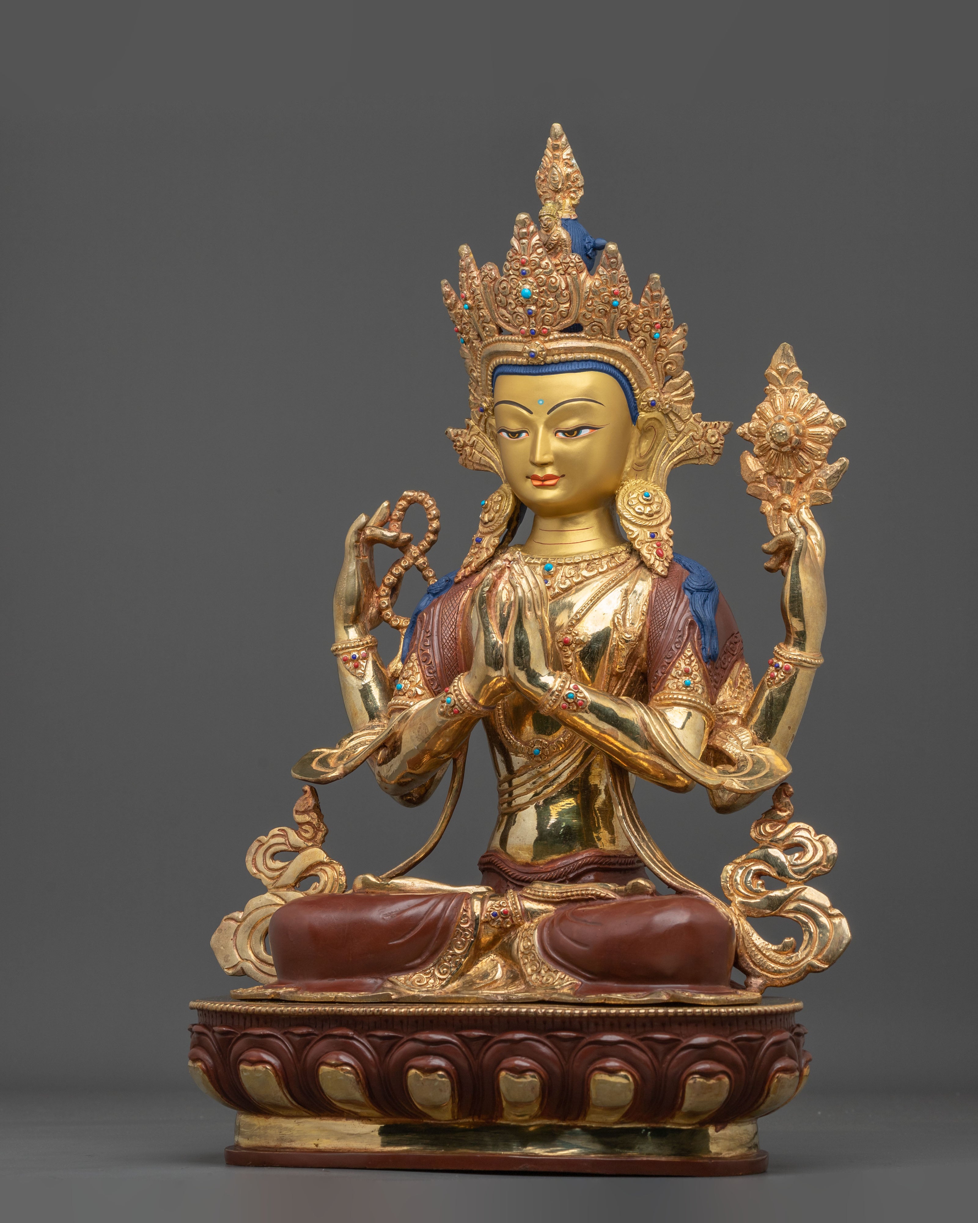 Buddha Dharma Sangha: Oxidized Copper Buddha Statue Set