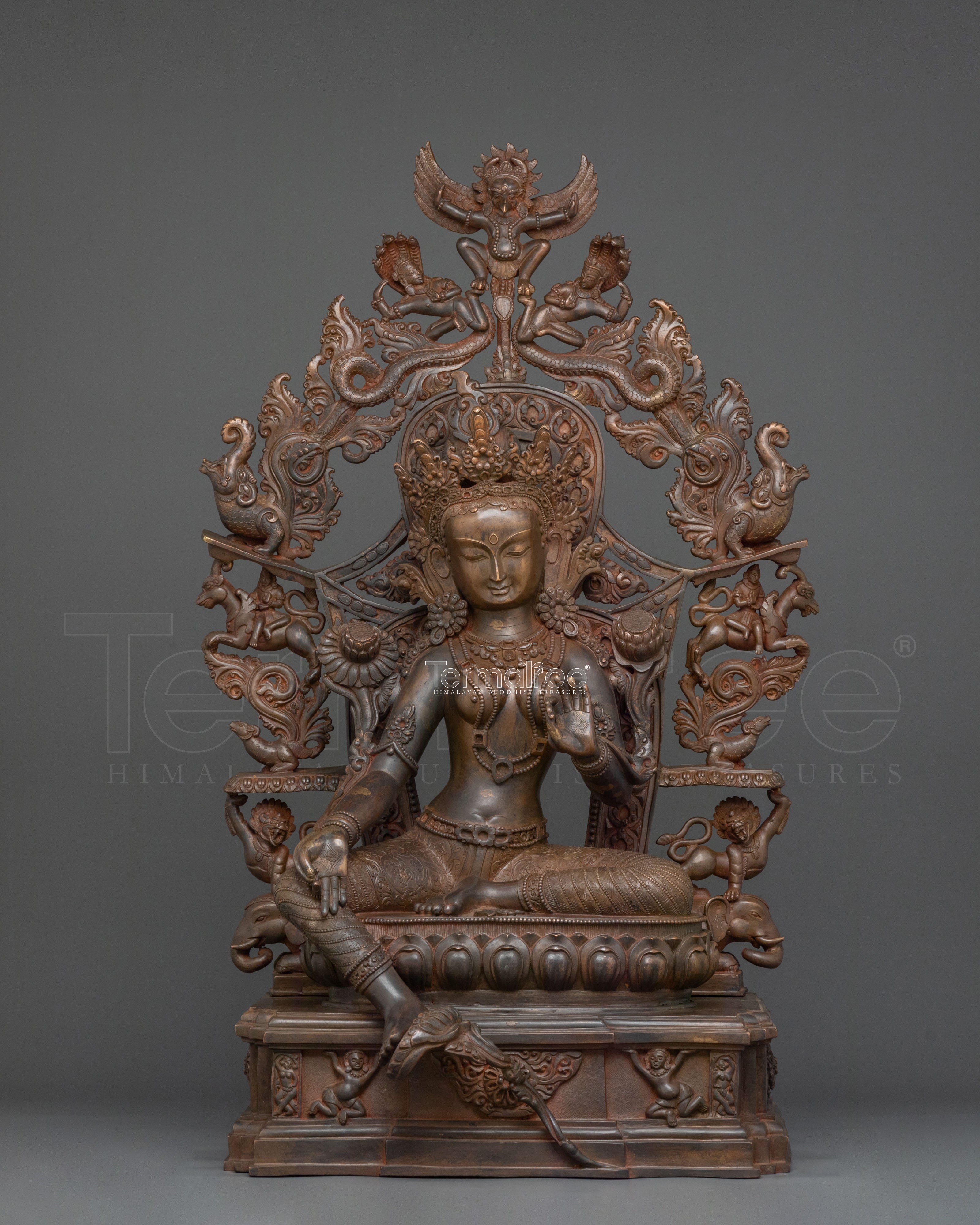 Green Tara Statue On Throne | Goddess of Protection