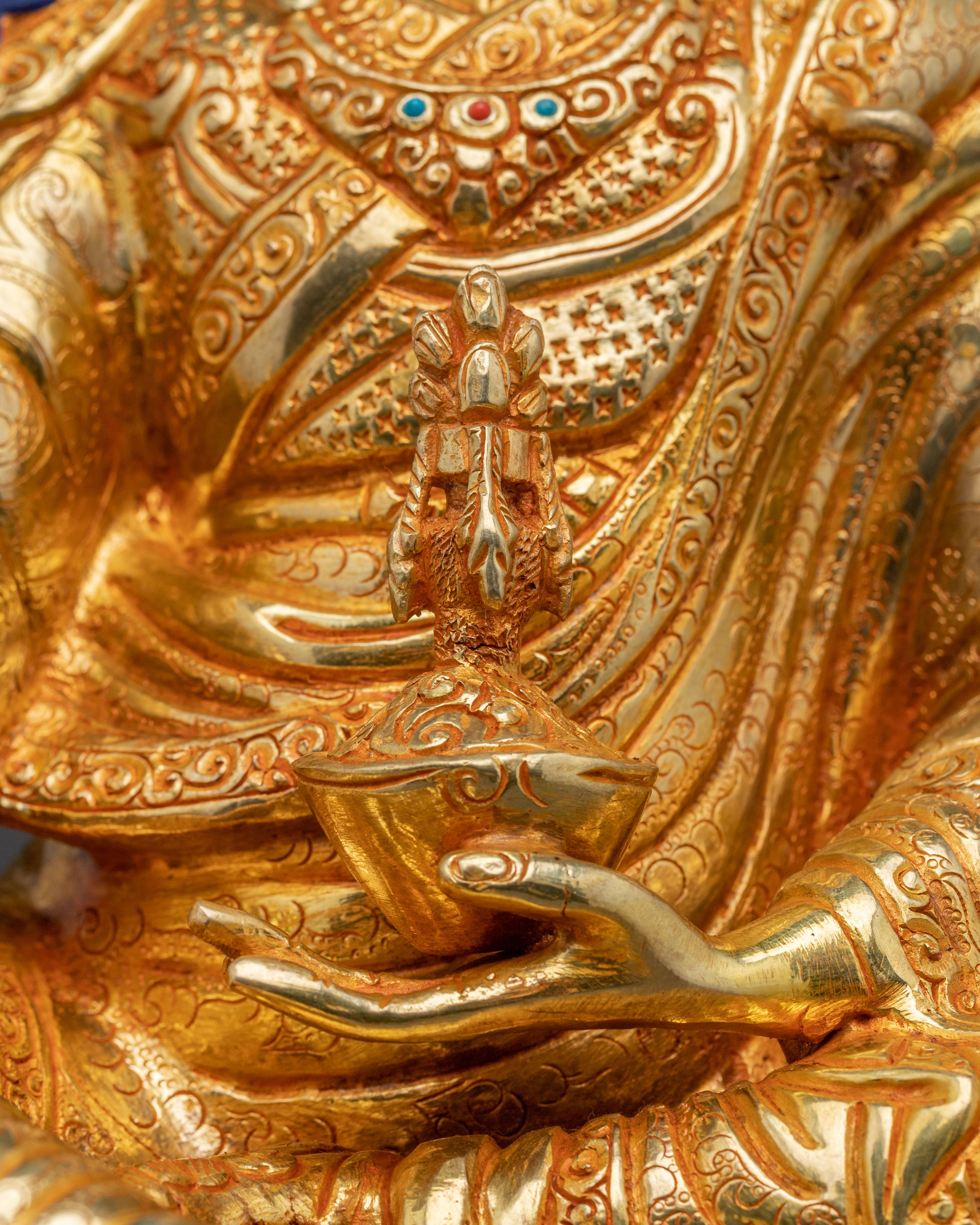 24k Gold Gilded Guru Rinpoche Spiritual Statue with Exquisite Artistry