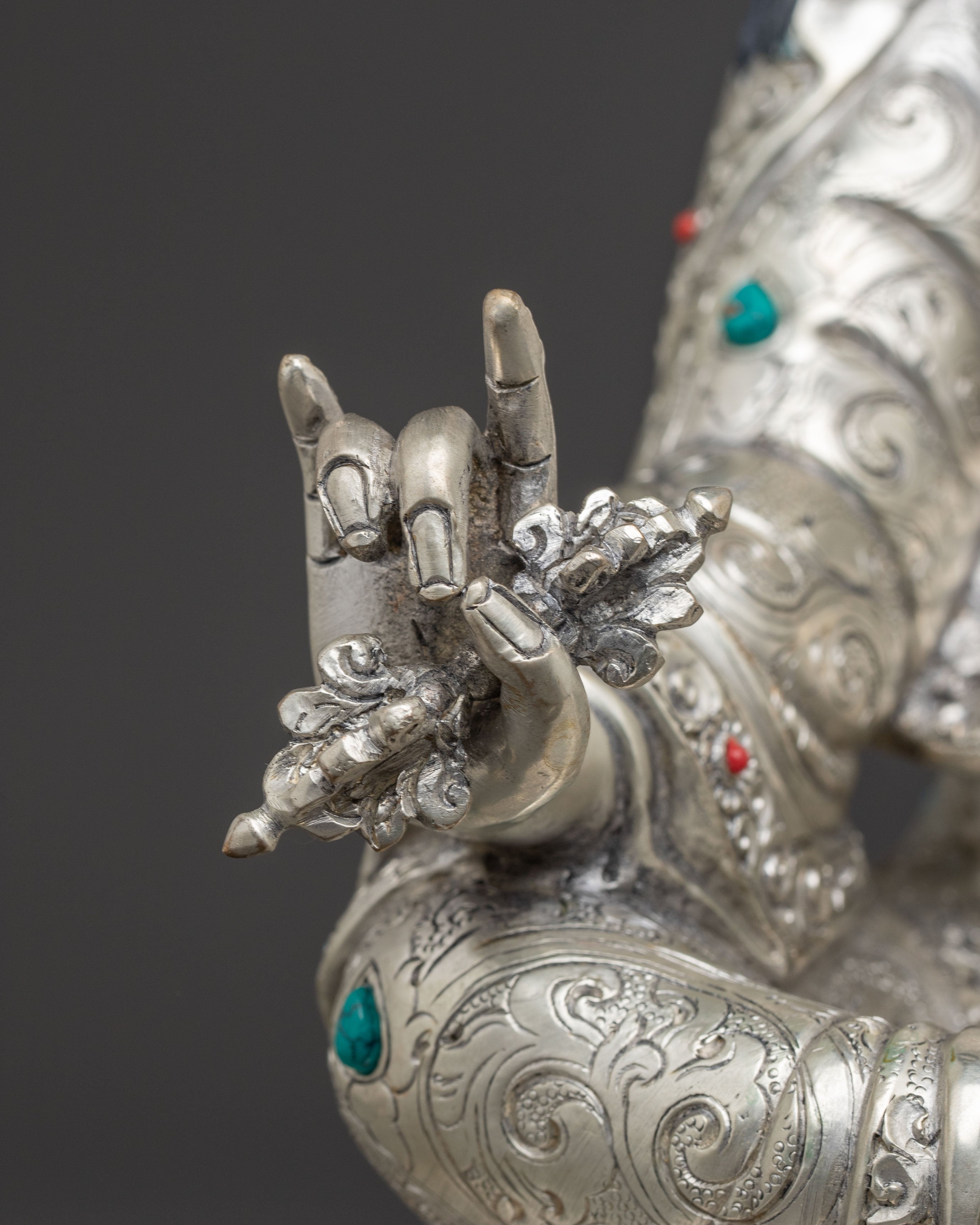Silver Electroplated Guru Rinpoche Statue | Tantric Master