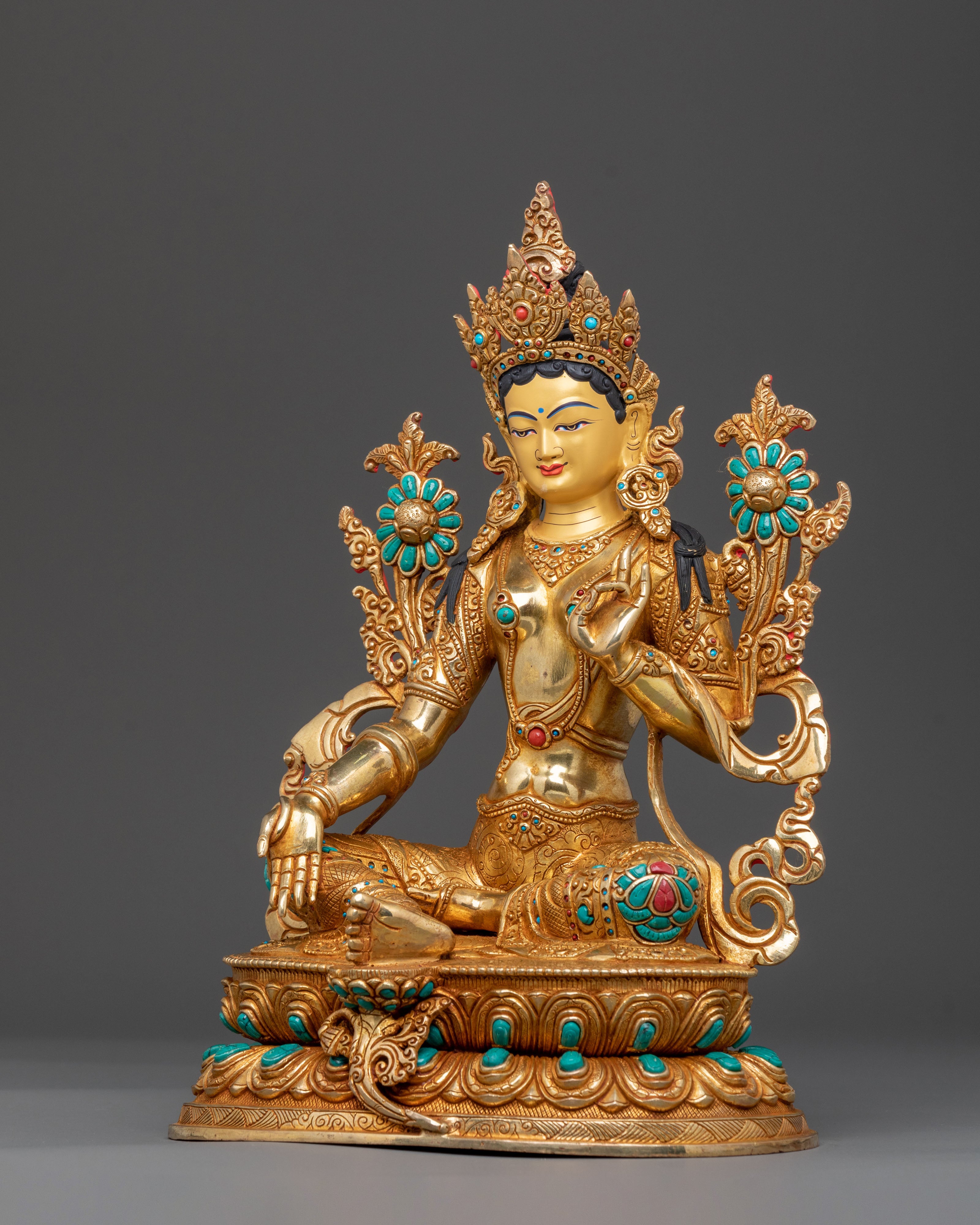 Green Tara 24K Gold Gilded Statue: Compassion Protector