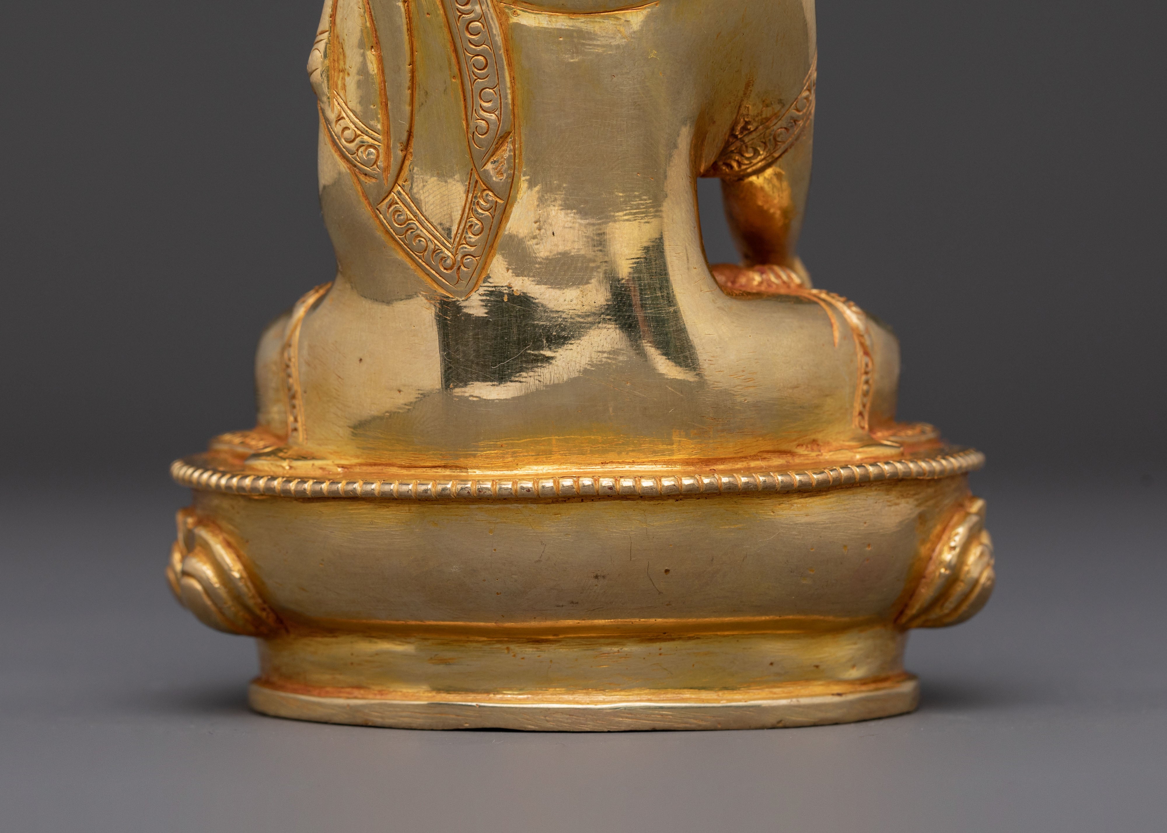 Sacred Shakyamuni Buddha Handcrafted Statue – 24K Gilded Copper