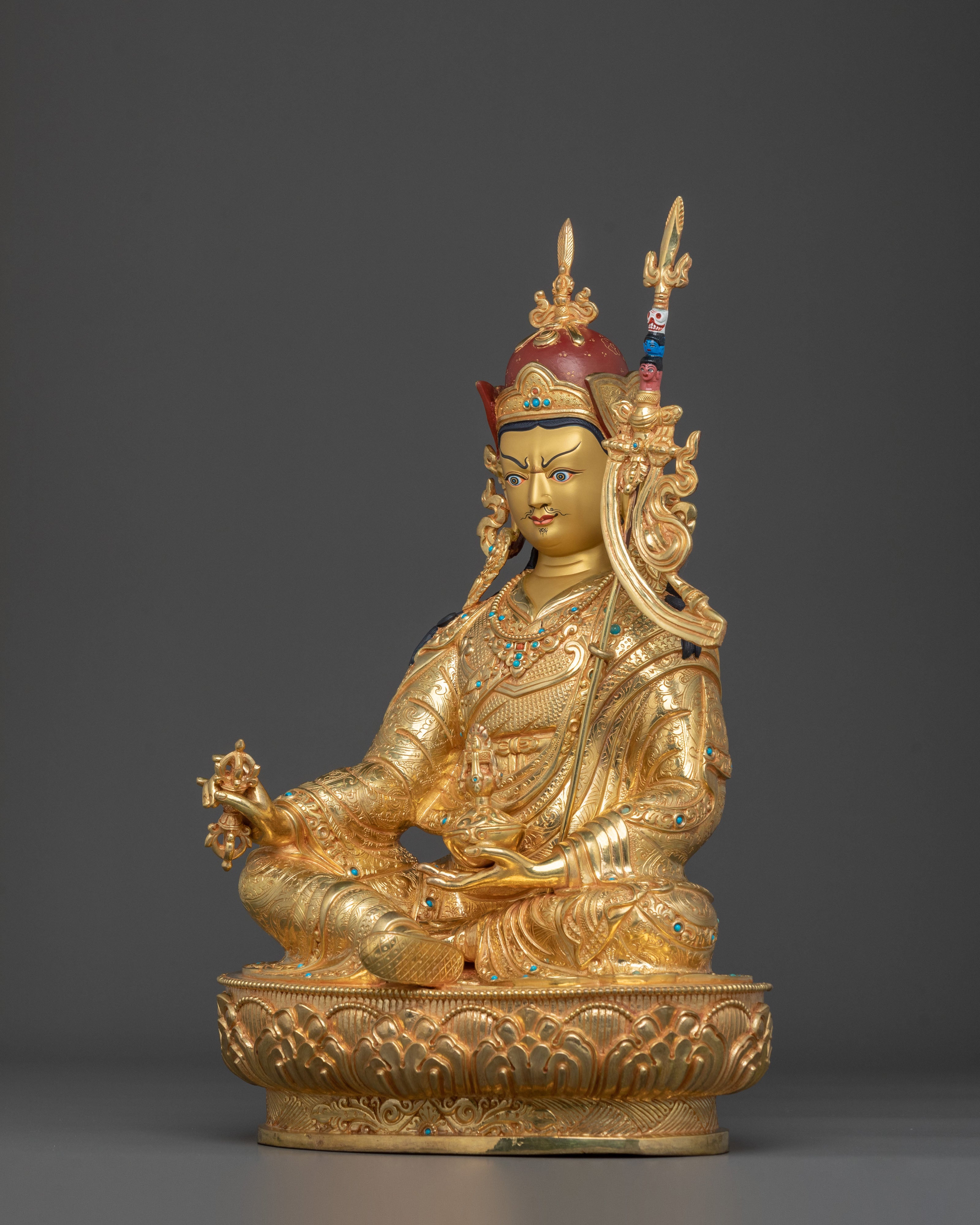 Tibetan Guru Rinpoche Statue | 24K Gold Gilded Figurine