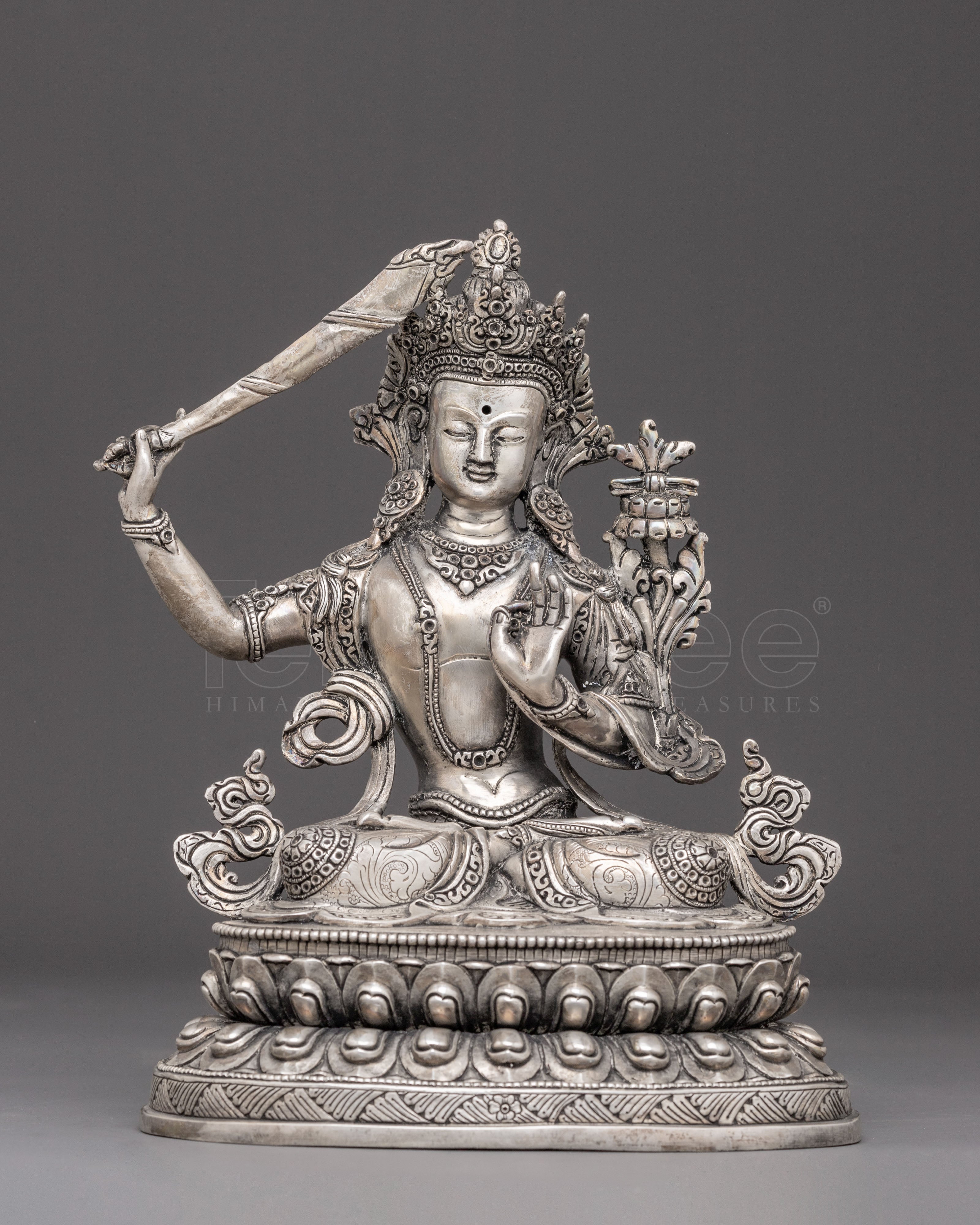 Silver-Plated Bodhisattva Manjushri Statue