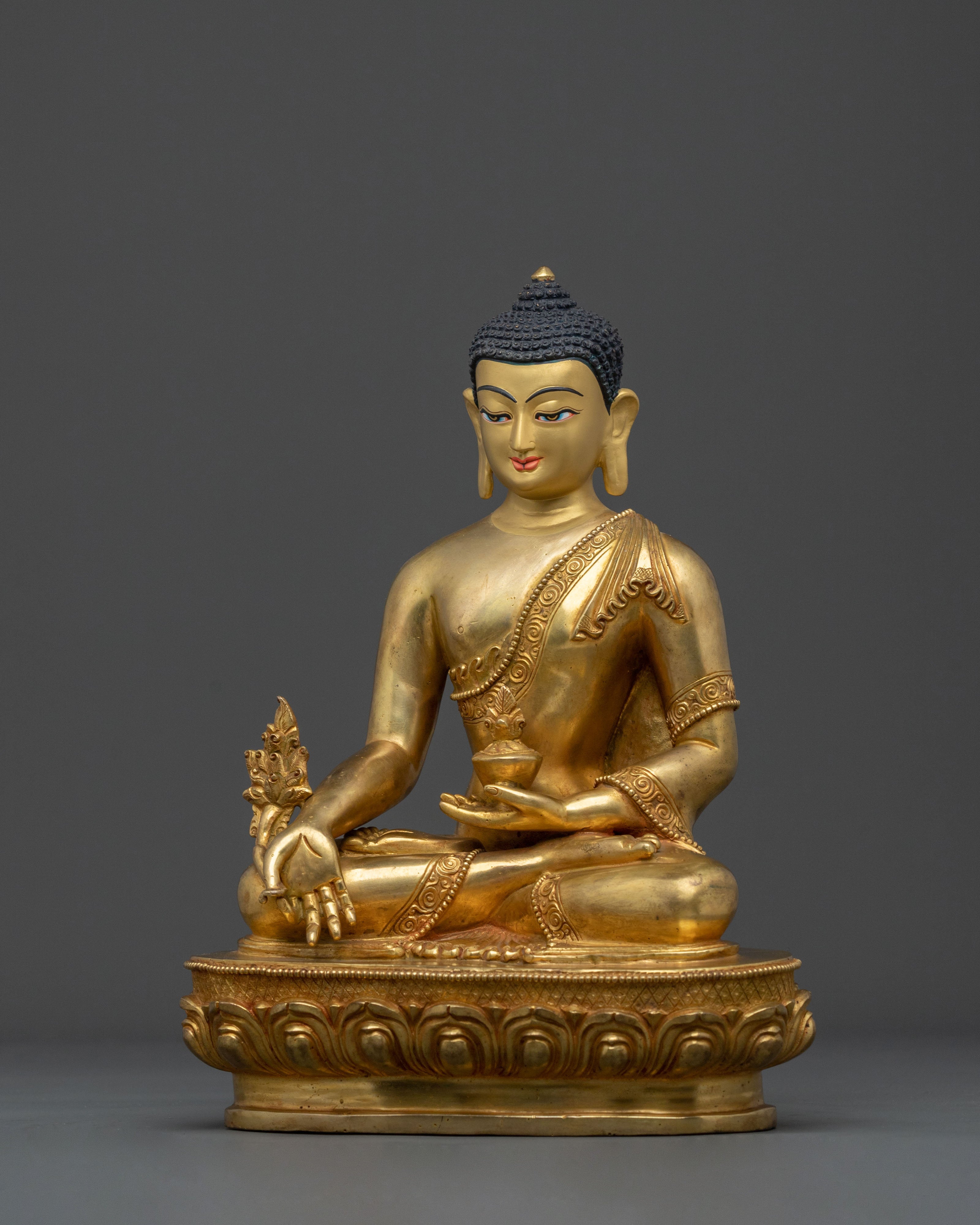 Bhaishajyaguru Fire Gold Gilded Statue | Himalayan Craftsmanship