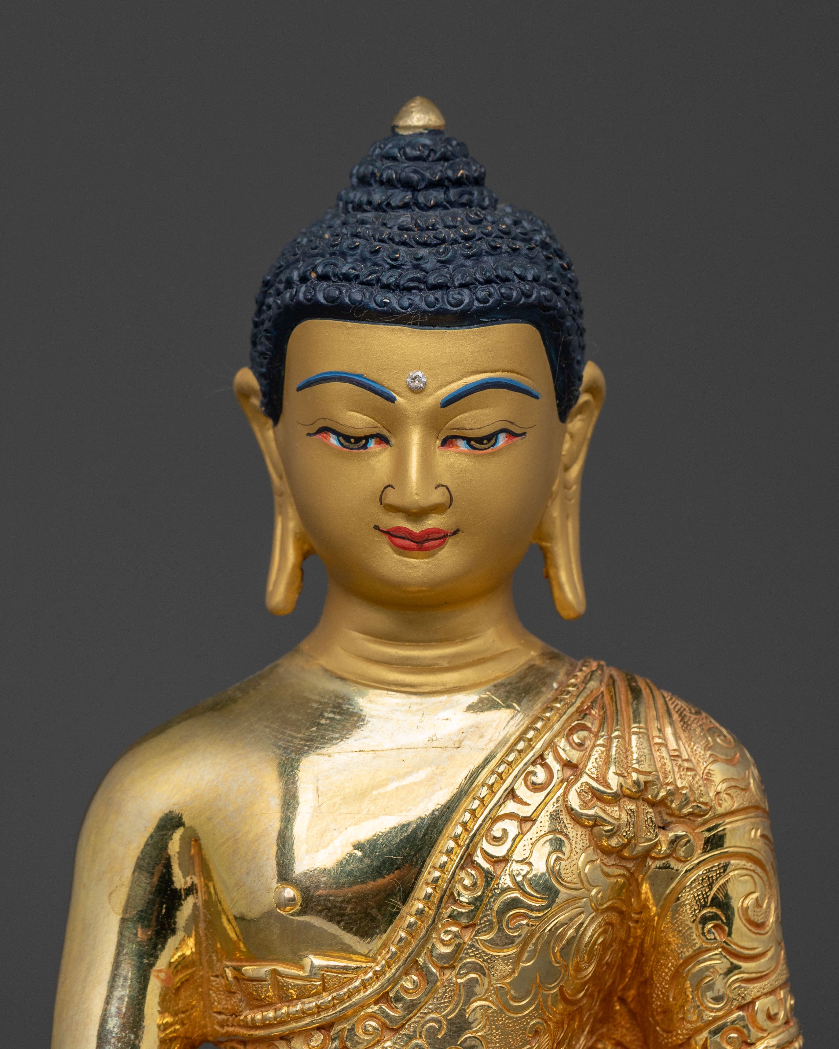 Peaceful Buddha Shakyamuni Statue, Gold Gilded