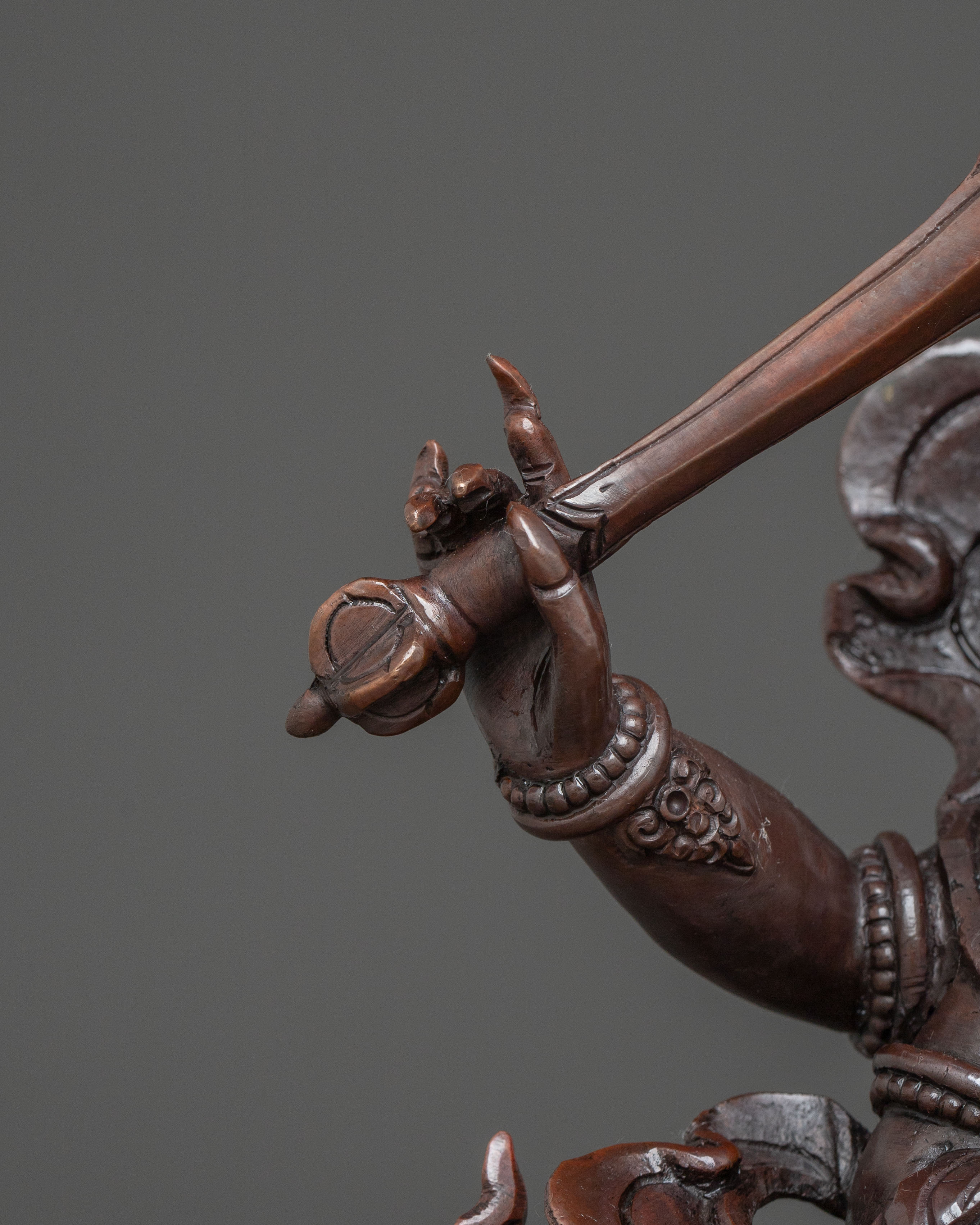 Four Armed Mahakala Statue in Oxidized Copper