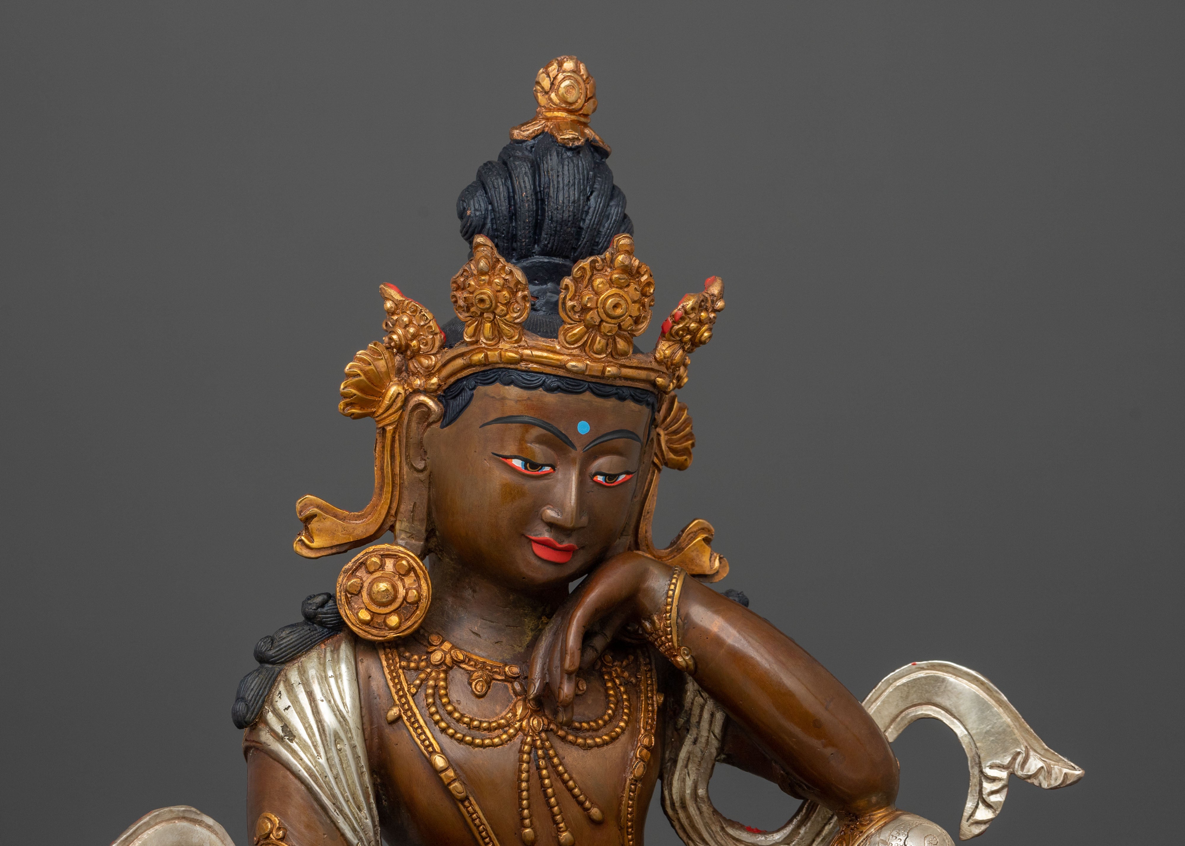 Avalokiteshvara Bodhisattva of Compassion Statue in Silver and Gold Plated