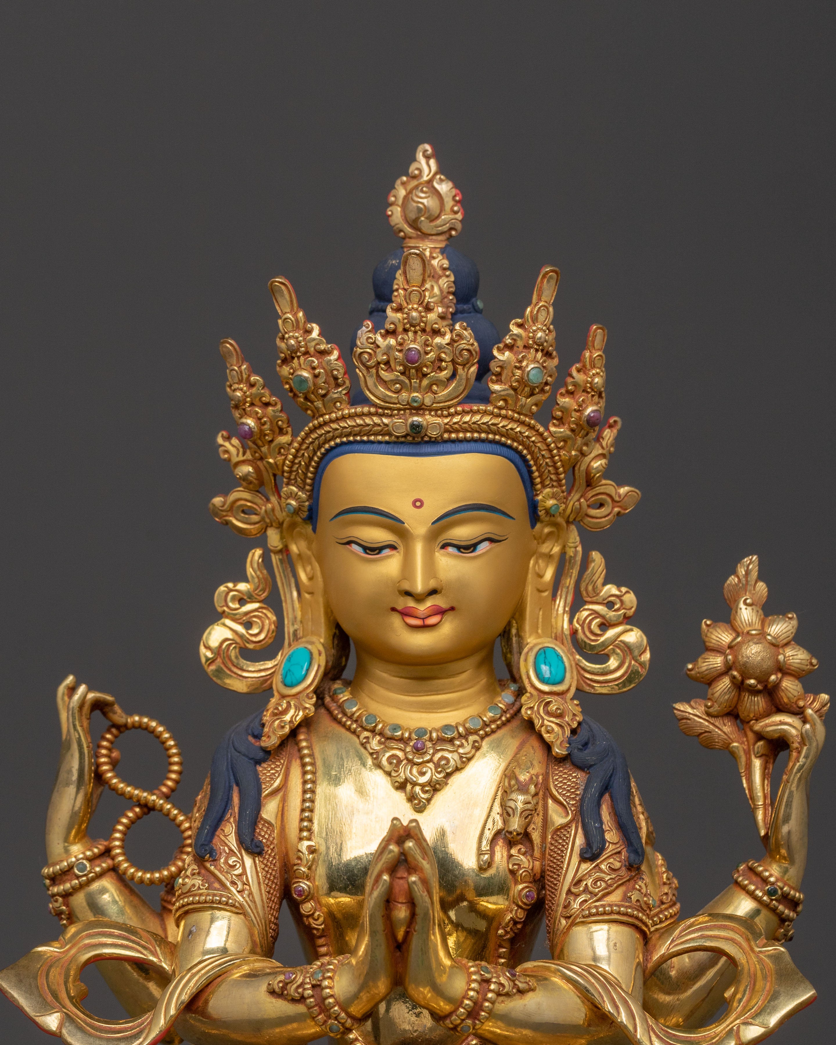 Chenrezig Golden Statue With Consort | Blessing Icons