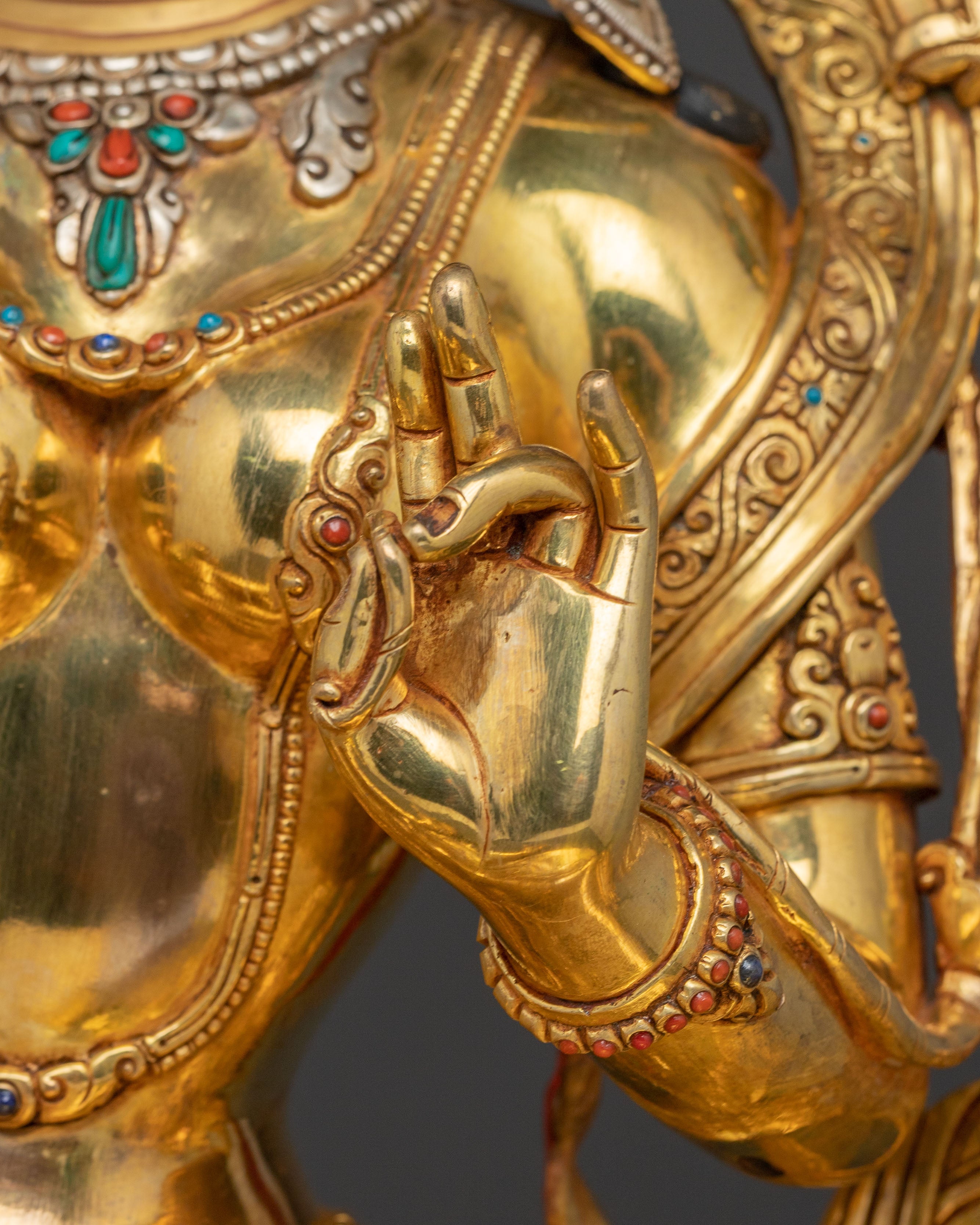 Green Tara Goddess Golden Statue - Triple Layer of 24K Gold Gilding