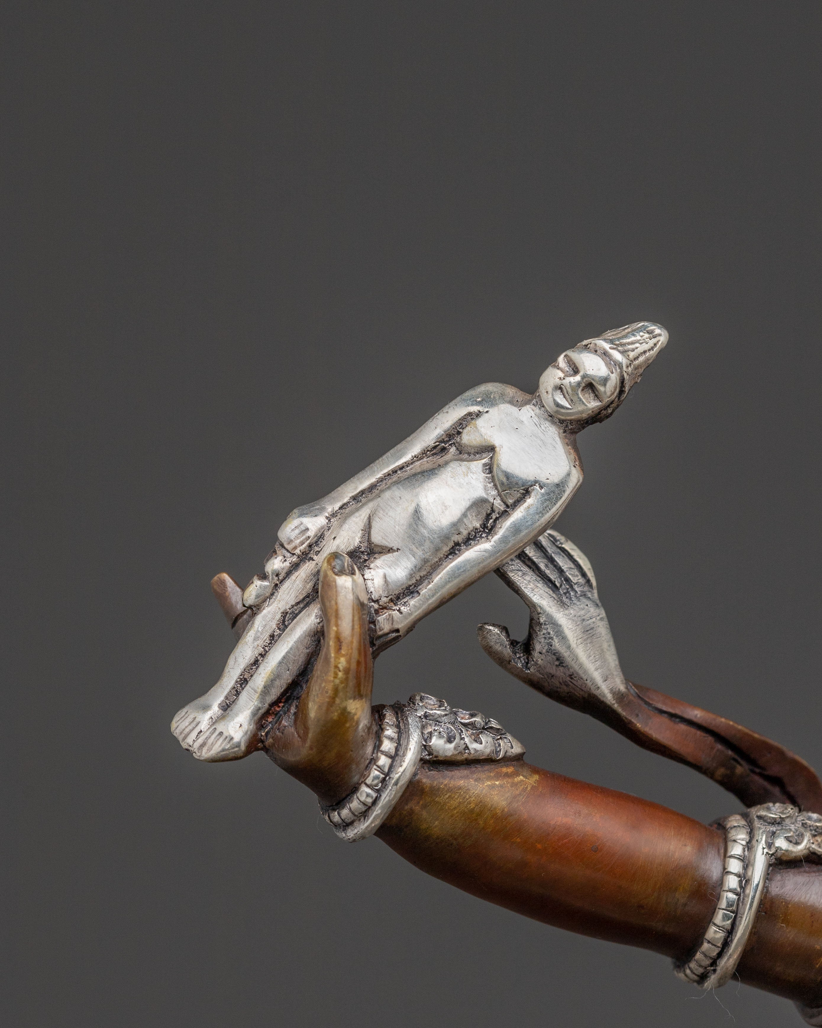 Three Nyingma Protectors Blessing Statue - Oxidized Silver Plated Statue