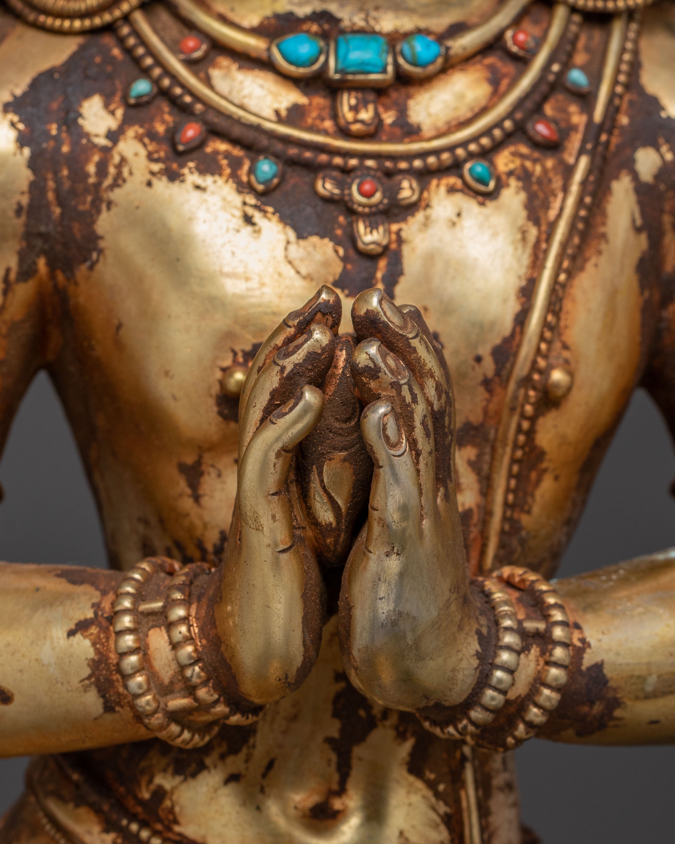 Handcrafted Lokeshwor Blessing Statue | 24K Gold Gilded Antique Statue